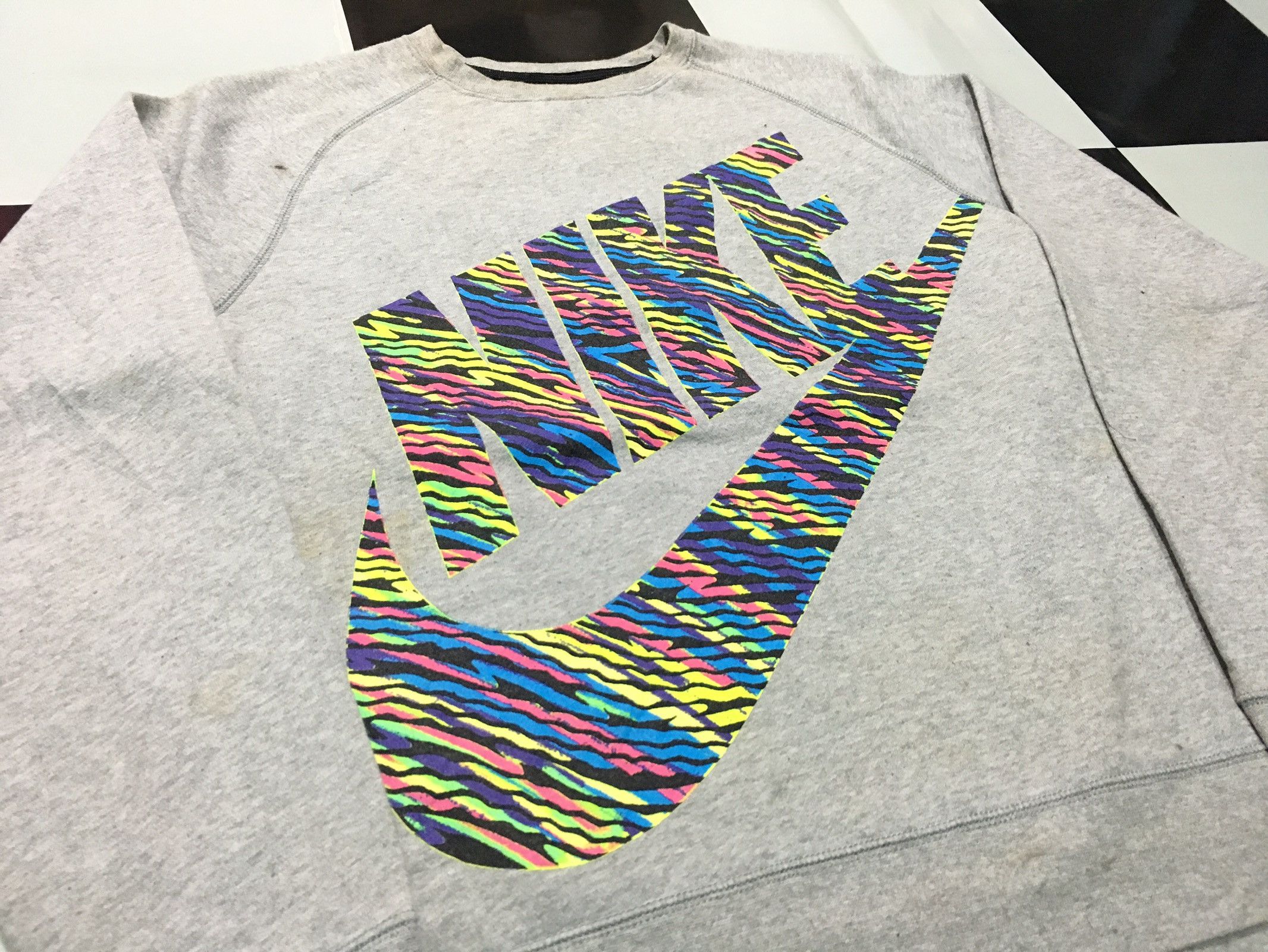 Nike Nike sweatshirt Nike swoosh big logo multi color sweater Rainbow swoosh Gray Good condition Grailed