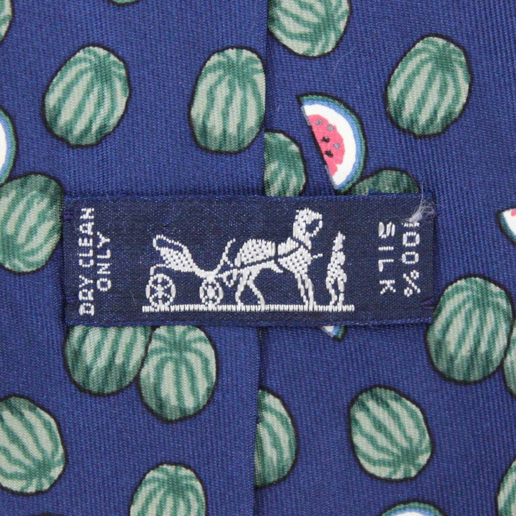 Hermes HERMES Necktie with watermelon pattern, 100% silk, navy Size ONE SIZE - 7 Thumbnail