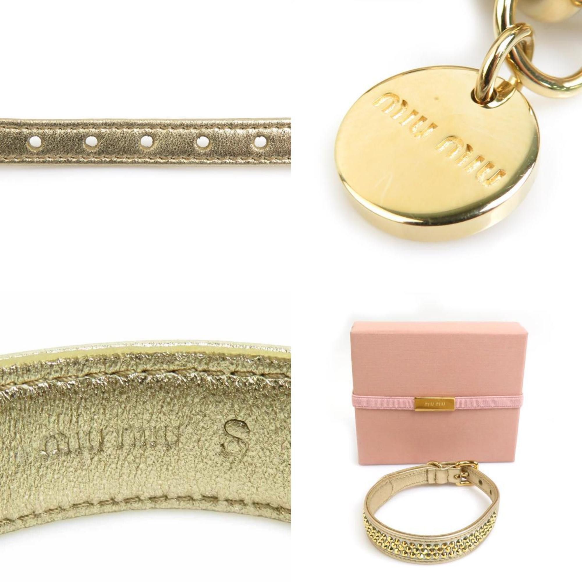 Miu Miu Miu Miu Miu Dog Collar Leather Rhinestone Gold Women's e59800g Size ONE SIZE - 5 Thumbnail