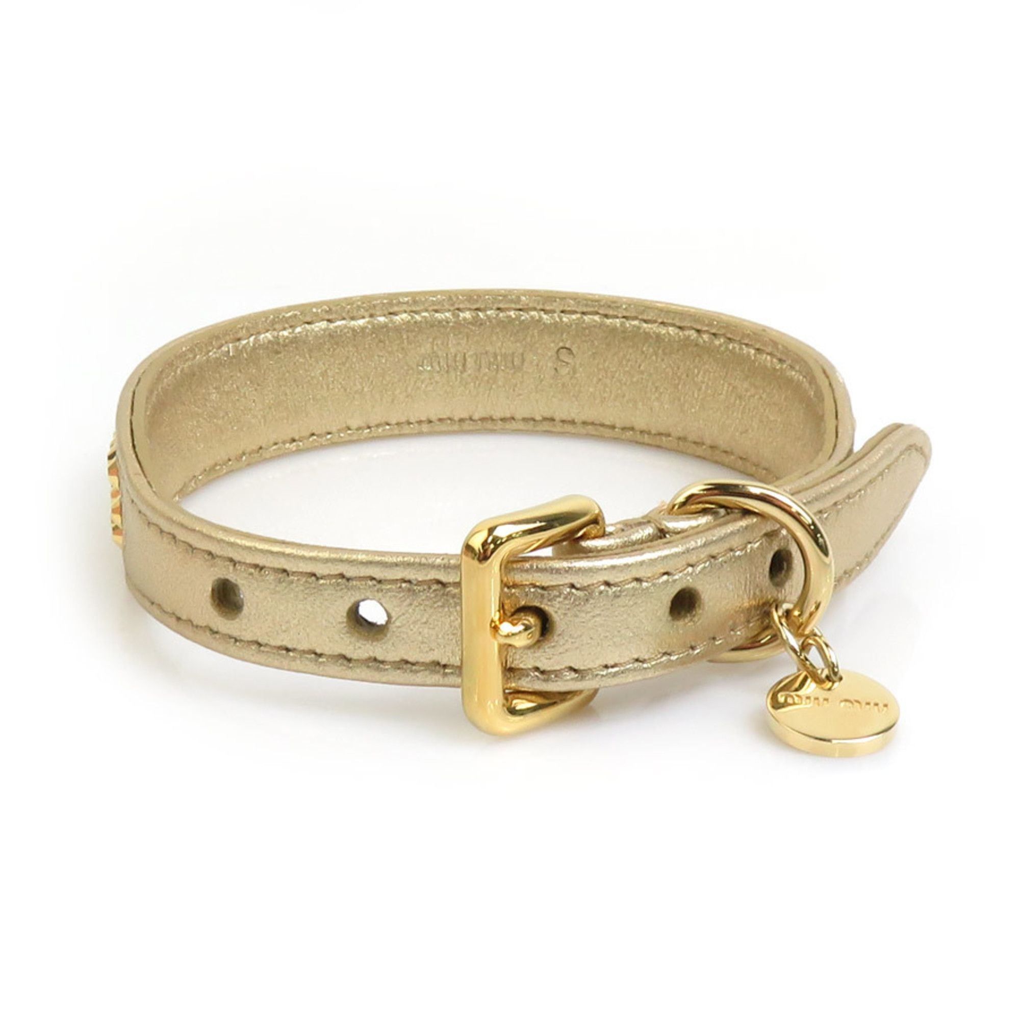 Miu Miu Miu Miu Miu Dog Collar Leather Rhinestone Gold Women's e59800g Size ONE SIZE - 4 Thumbnail