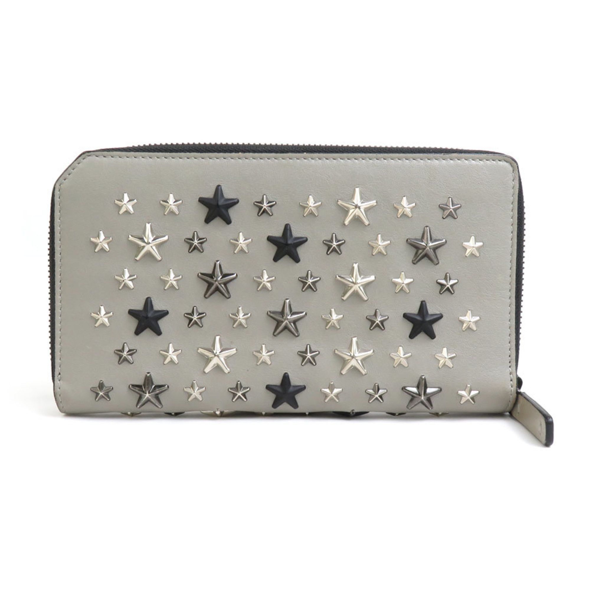 Jimmy Choo JIMMY CHOO Round Long Wallet Leather Metal Gray x Black Men's Women's h30799a Size ONE SIZE - 2 Thumbnail