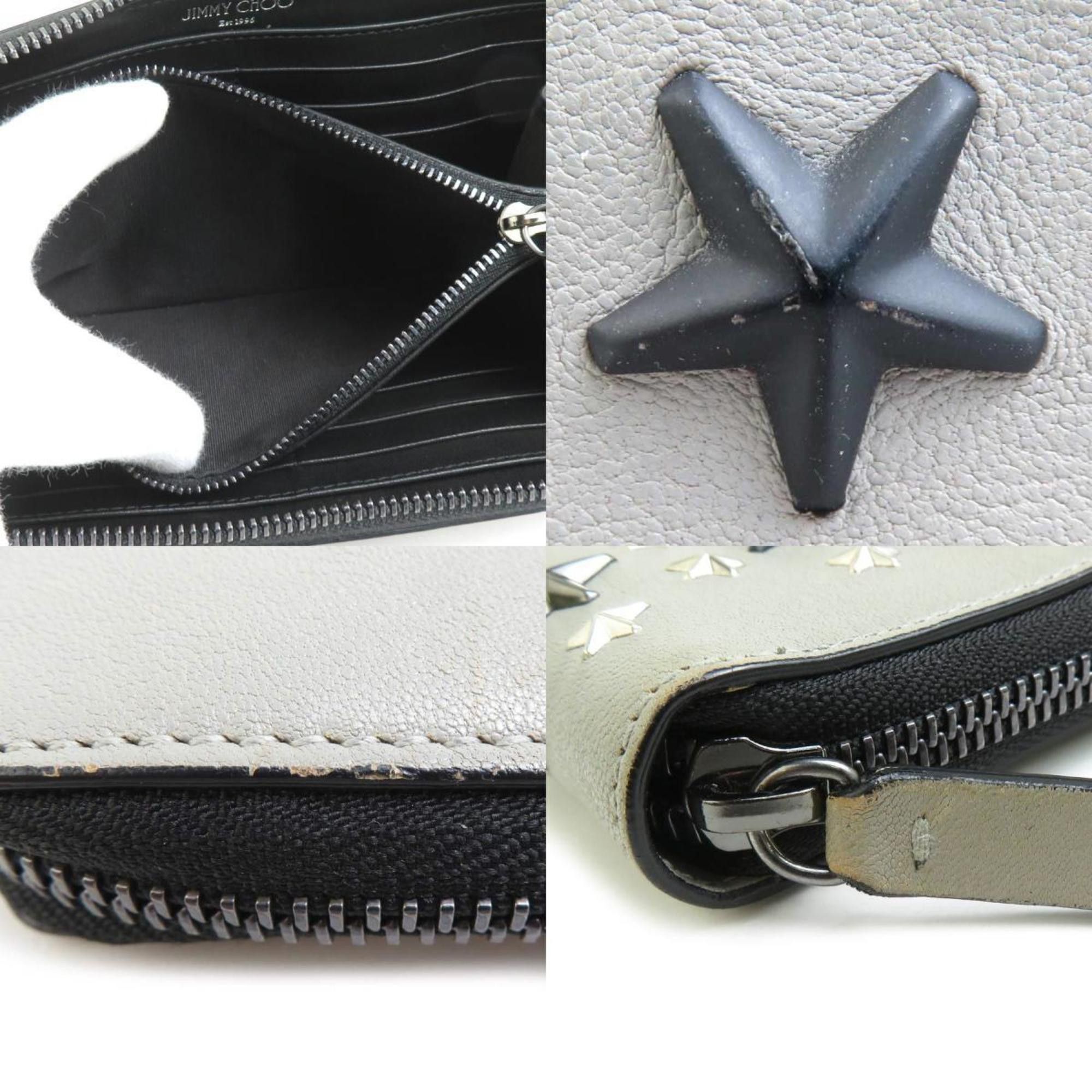 Jimmy Choo JIMMY CHOO Round Long Wallet Leather Metal Gray x Black Men's Women's h30799a Size ONE SIZE - 4 Thumbnail