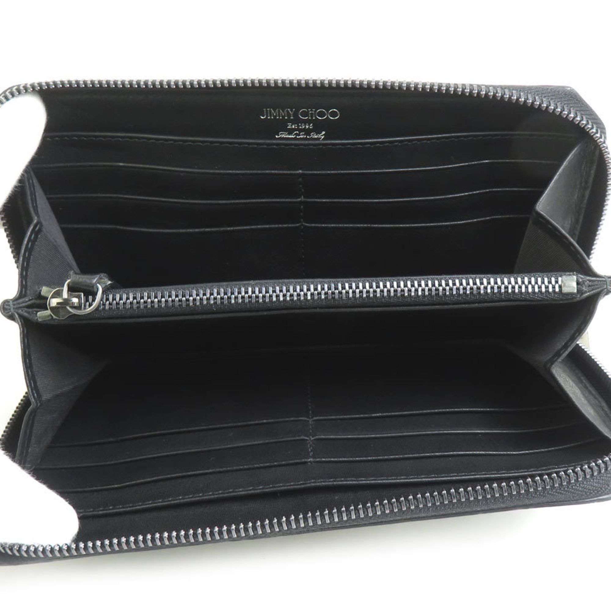 Jimmy Choo JIMMY CHOO Round Long Wallet Leather Metal Gray x Black Men's Women's h30799a Size ONE SIZE - 3 Thumbnail