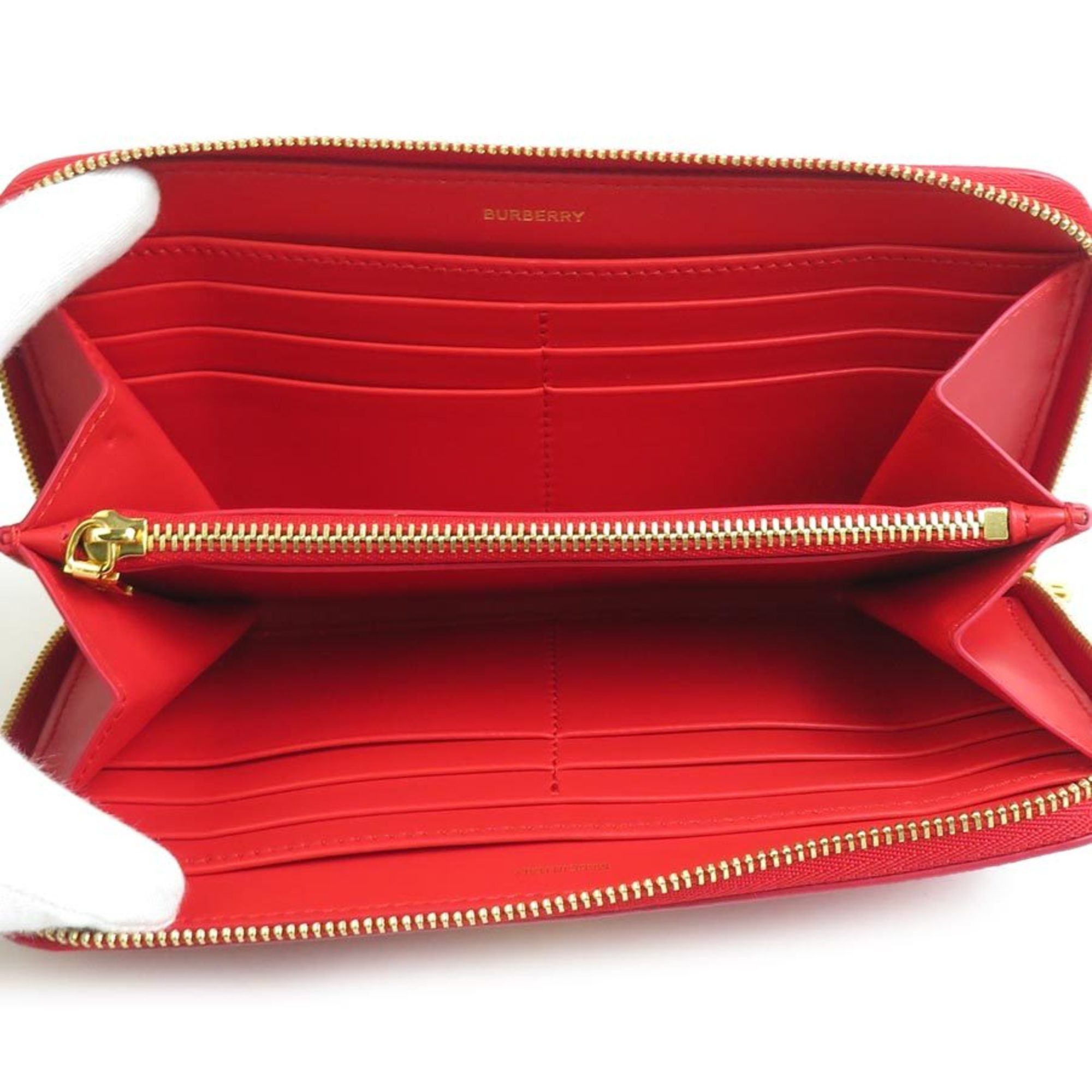 Burberry Burberry round long wallet leather red men's women's h30821a Size ONE SIZE - 3 Thumbnail
