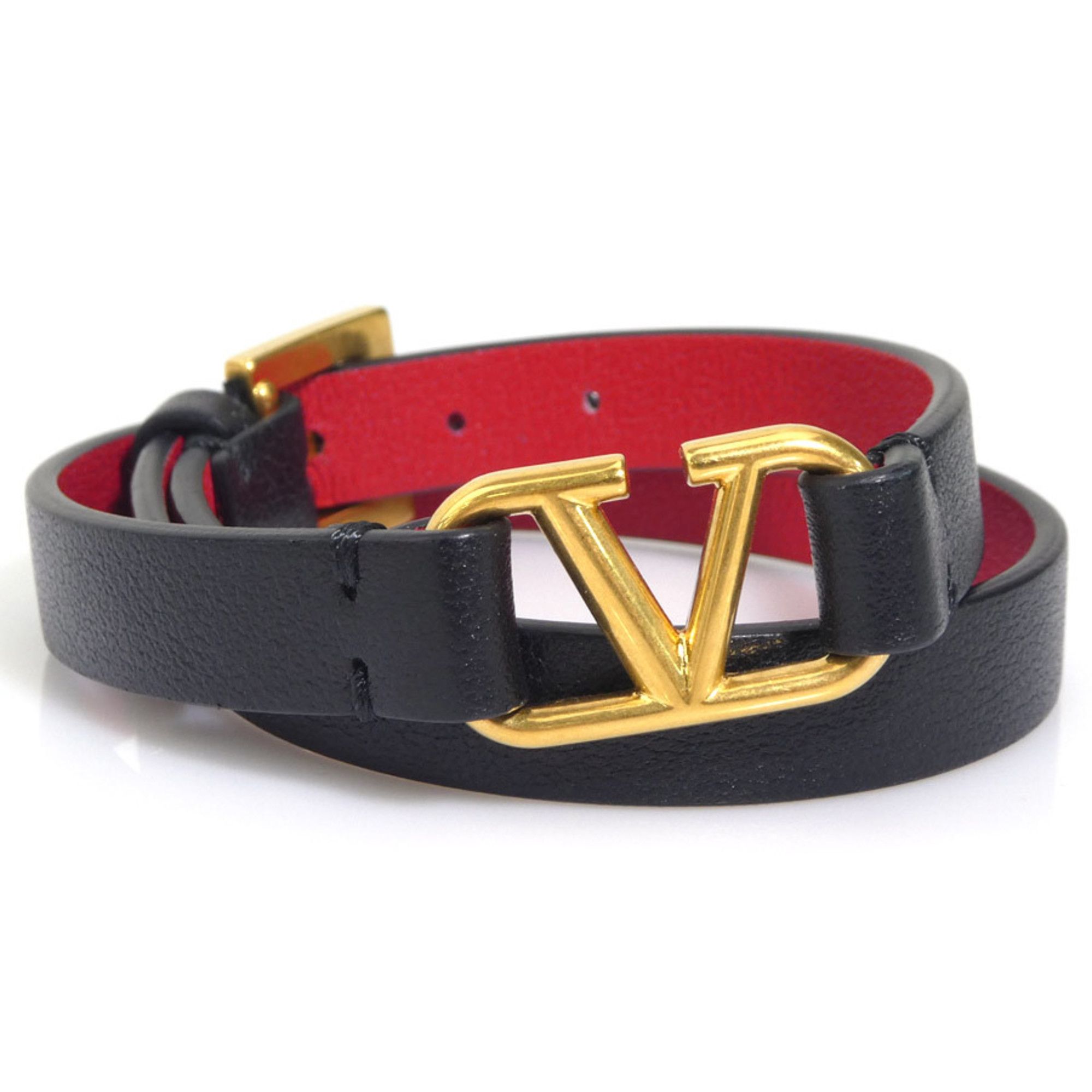 Valentino Valentino Garavani Bracelet Leather Metal Black Gold Women's 55883g Size ONE SIZE - 2 Thumbnail