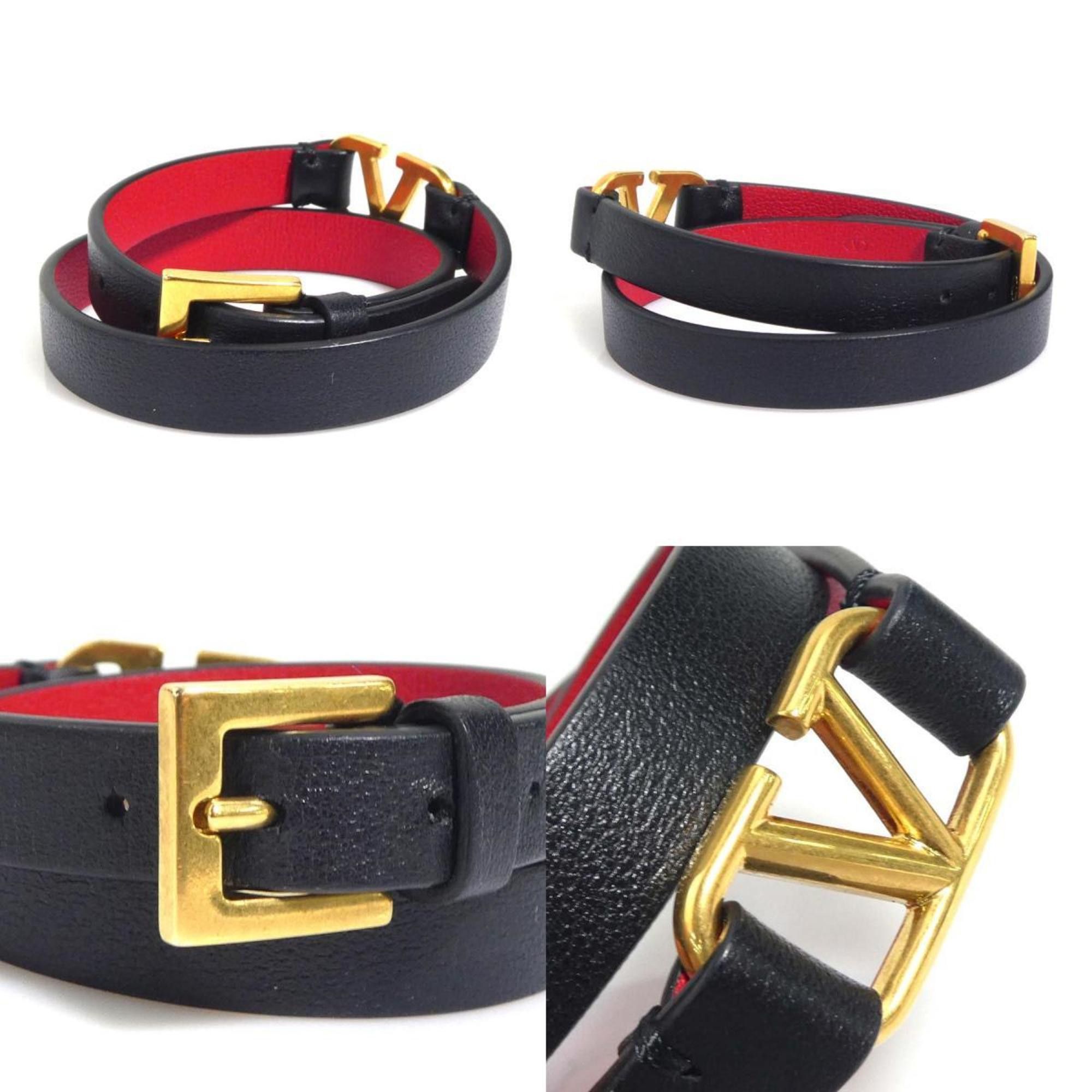 Valentino Valentino Garavani Bracelet Leather Metal Black Gold Women's 55883g Size ONE SIZE - 4 Thumbnail