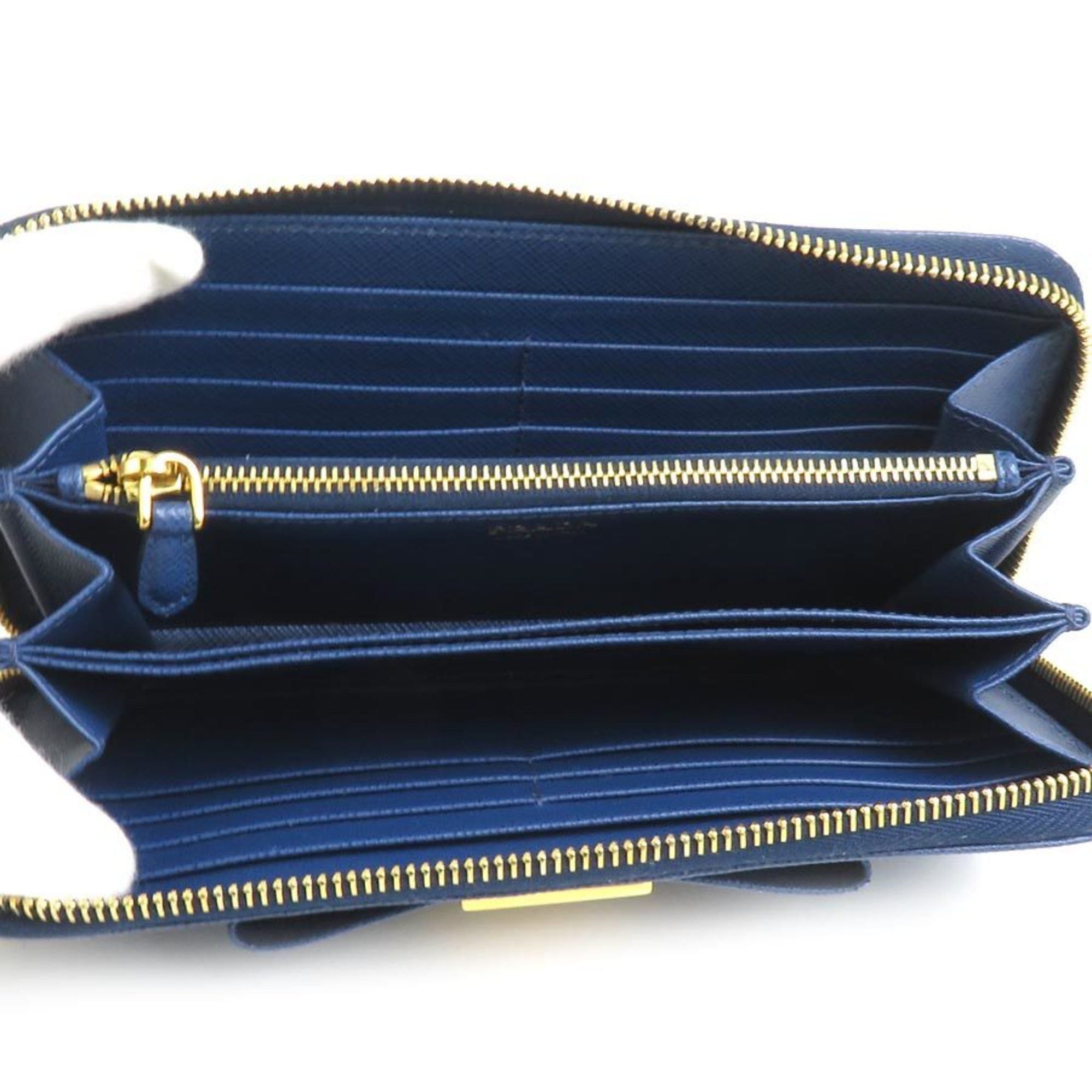 Prada PRADA Round Long Wallet Leather Blue Women's 1ML506 55869f Size ONE SIZE - 3 Thumbnail