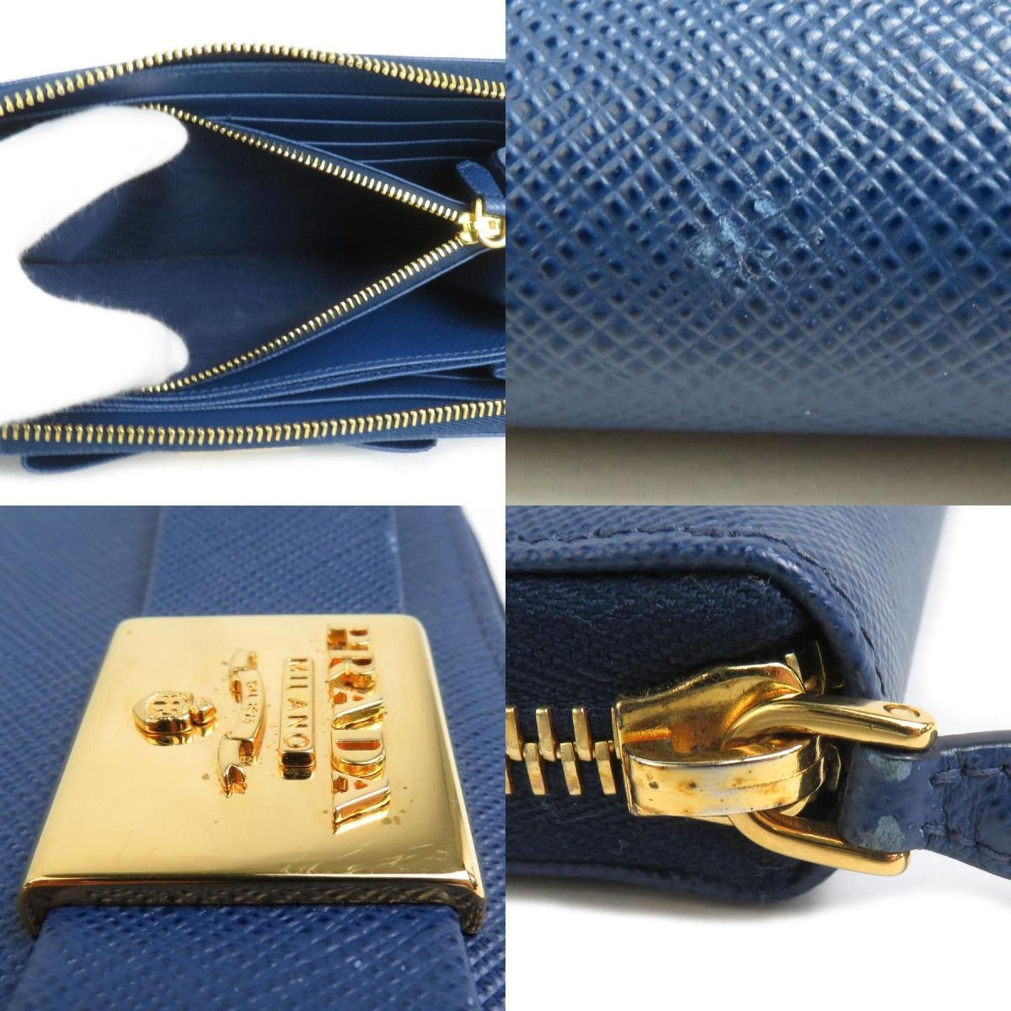 Prada PRADA Round Long Wallet Leather Blue Women's 1ML506 55869f Size ONE SIZE - 4 Thumbnail