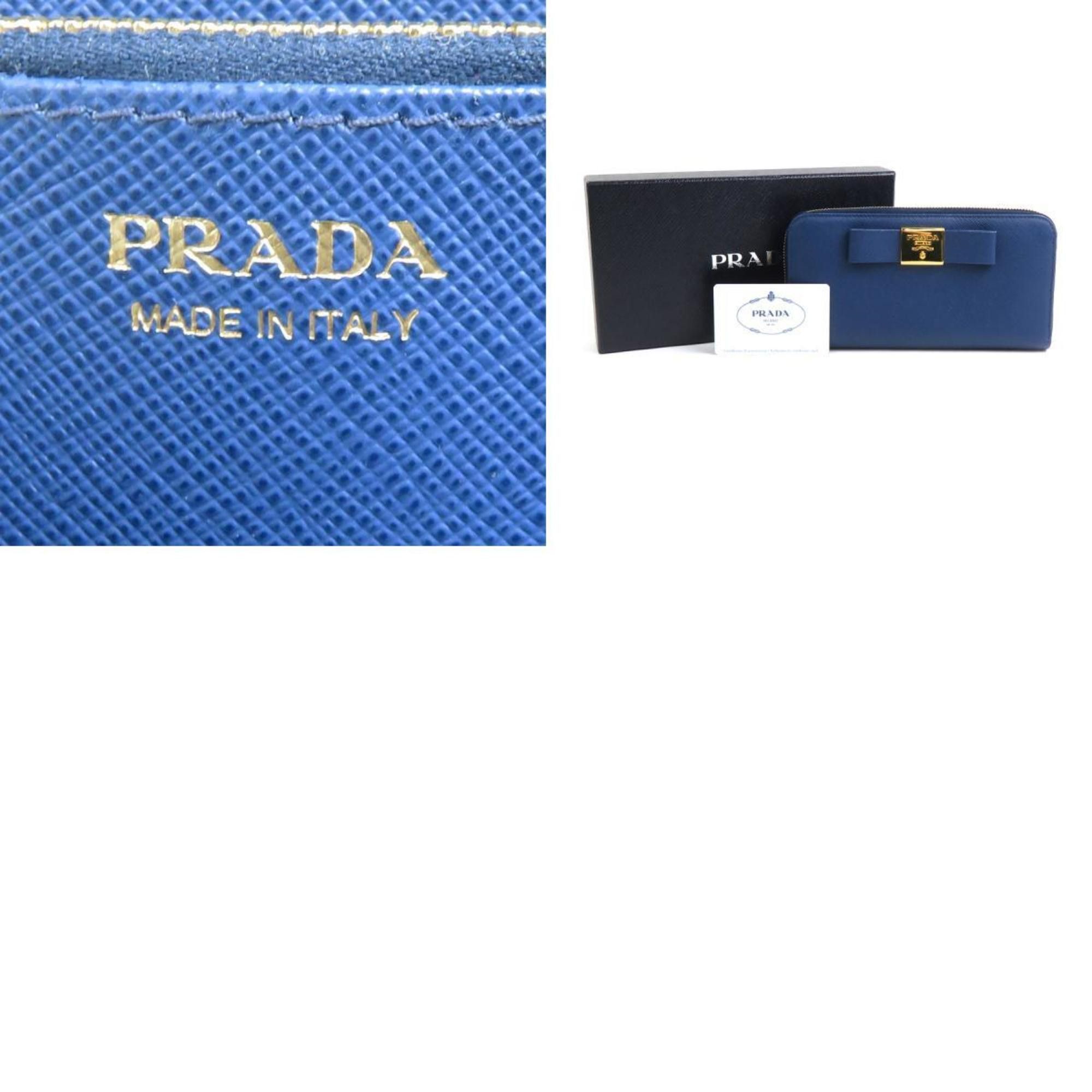 Prada PRADA Round Long Wallet Leather Blue Women's 1ML506 55869f Size ONE SIZE - 5 Thumbnail