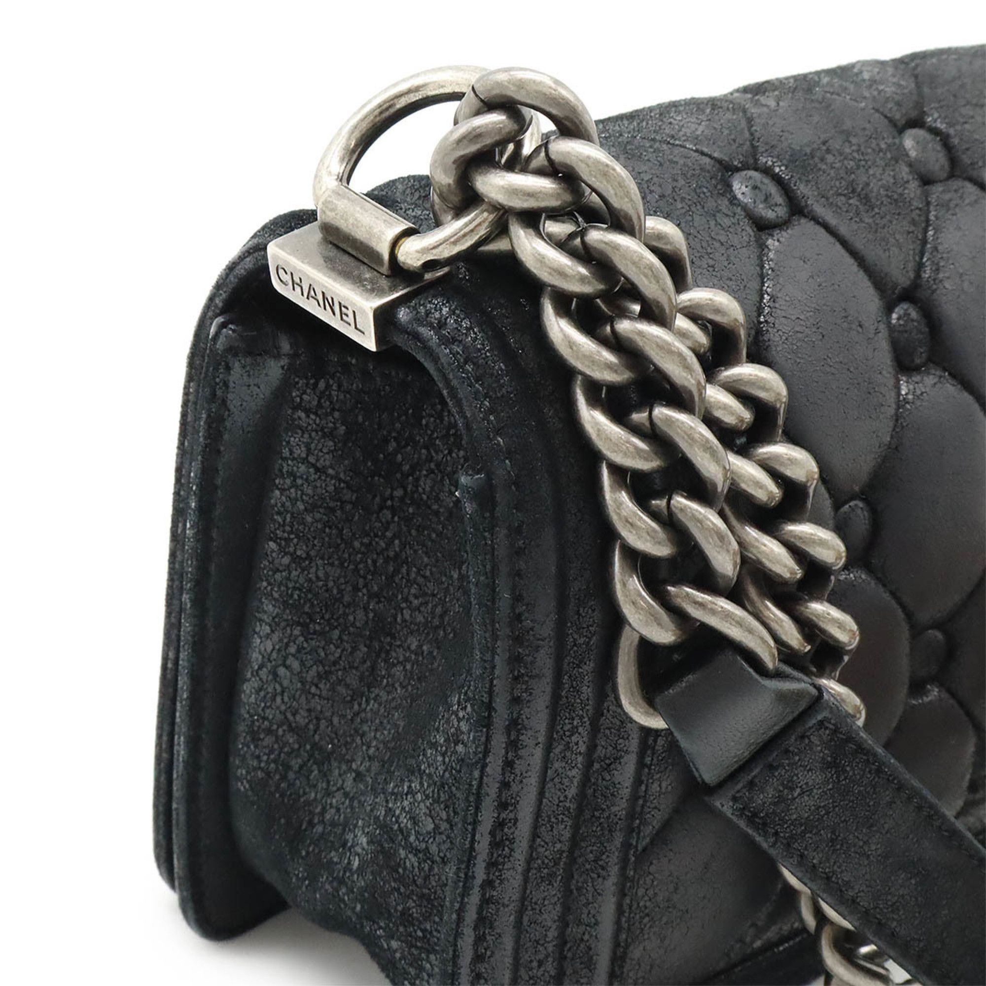 Chanel Chanel Boy Matelasse Coco Mark Chain Bag Shoulder Suede Leather Black Size ONE SIZE - 5 Thumbnail
