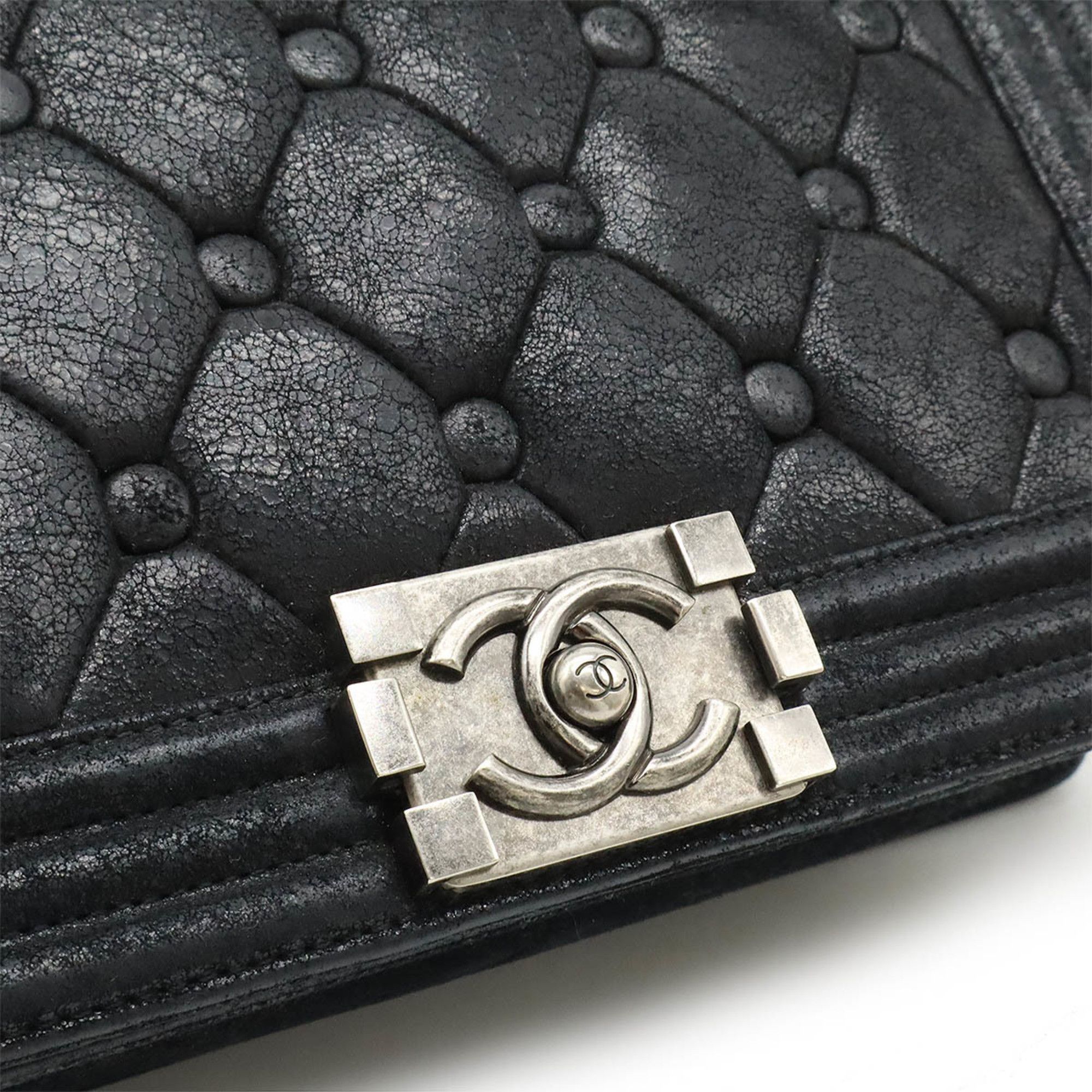 Chanel Chanel Boy Matelasse Coco Mark Chain Bag Shoulder Suede Leather Black Size ONE SIZE - 9 Thumbnail