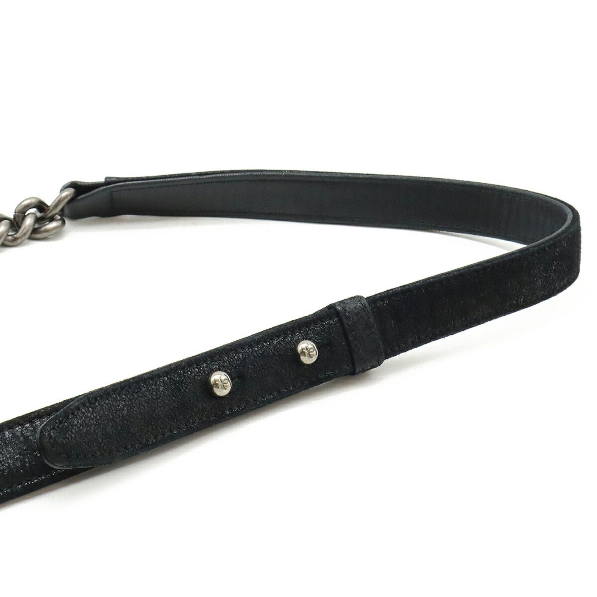 Chanel Chanel Boy Matelasse Coco Mark Chain Bag Shoulder Suede Leather Black Size ONE SIZE - 6 Thumbnail