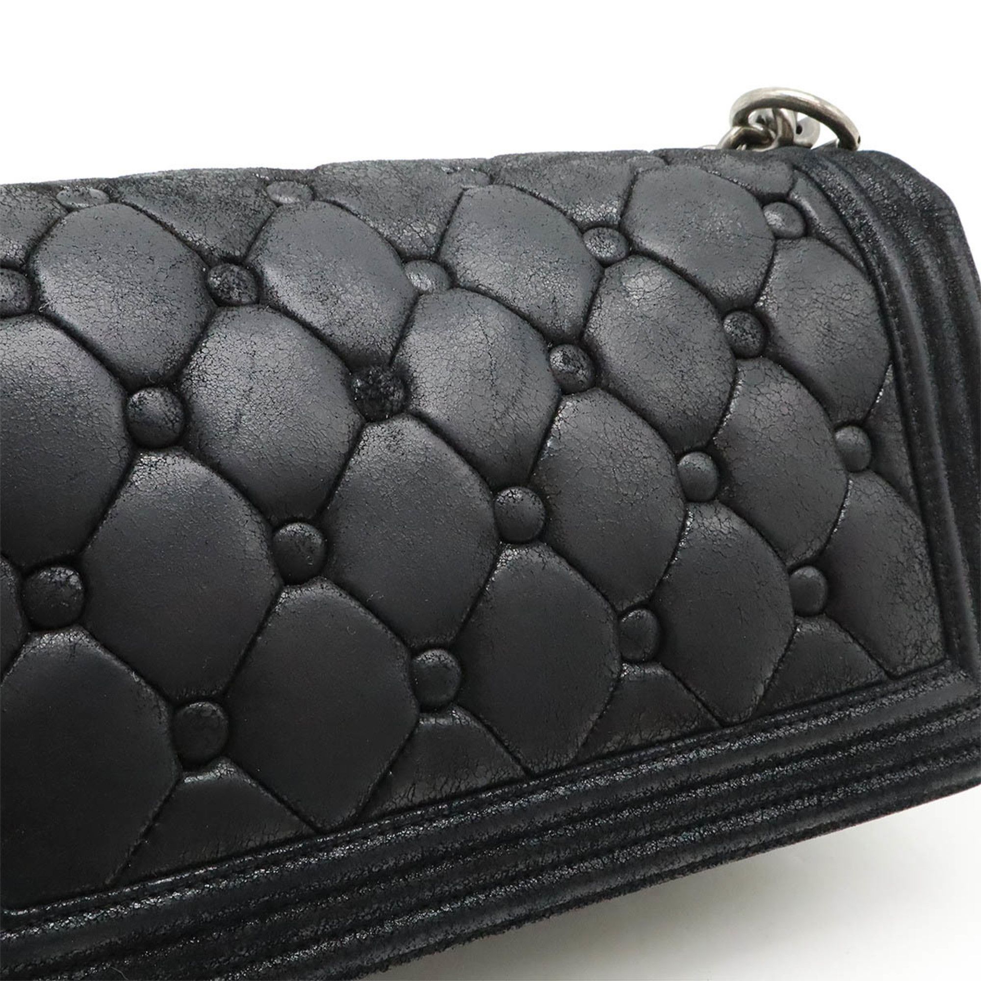 Chanel Chanel Boy Matelasse Coco Mark Chain Bag Shoulder Suede Leather Black Size ONE SIZE - 8 Thumbnail