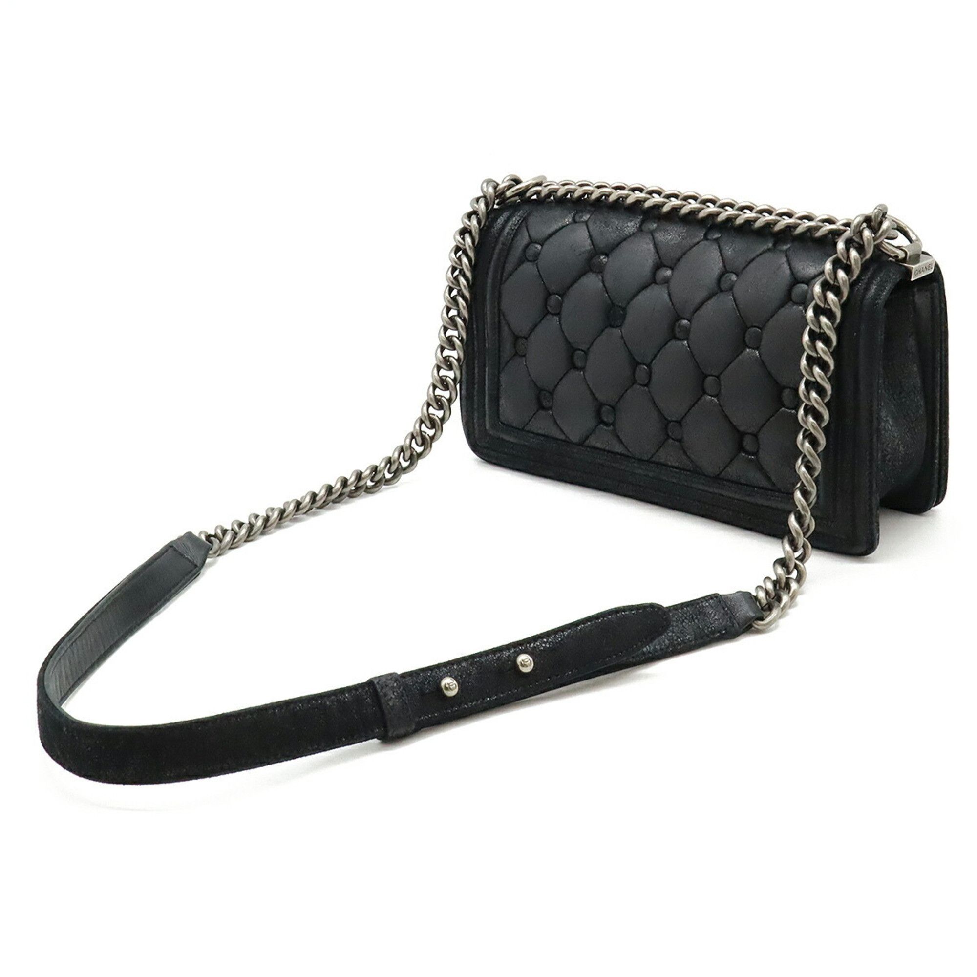 Chanel Chanel Boy Matelasse Coco Mark Chain Bag Shoulder Suede Leather Black Size ONE SIZE - 3 Thumbnail