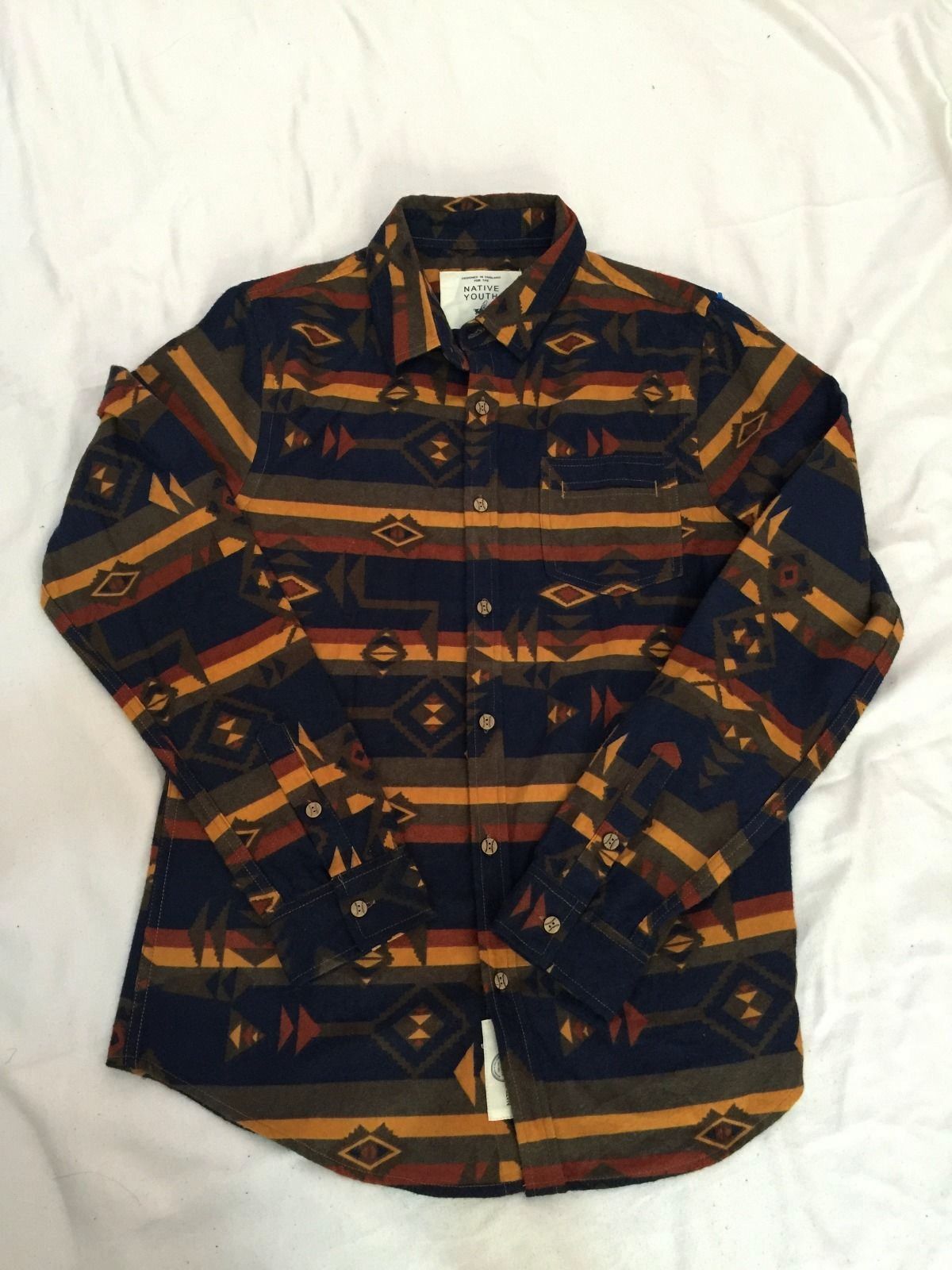MENS VTG NATIVE YOUTH NATIVE AMERICAN PRINT WESTERN Button Down shirt vintage