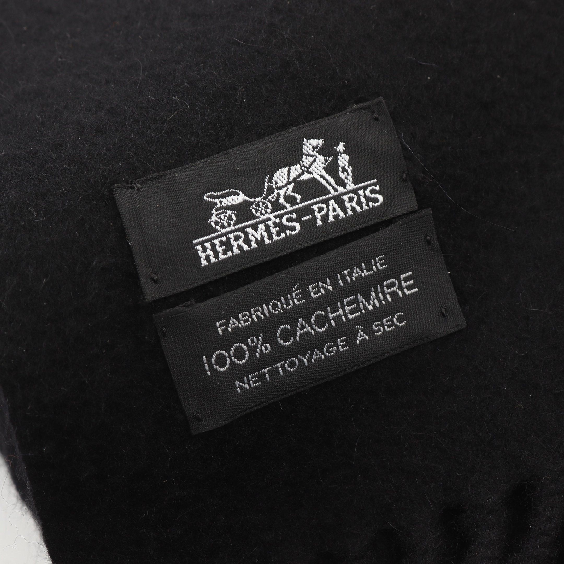 Hermes Hermes Large Size Stall Shawl Logo Embroidery Cashmere Black Fringe Size ONE SIZE - 2 Thumbnail