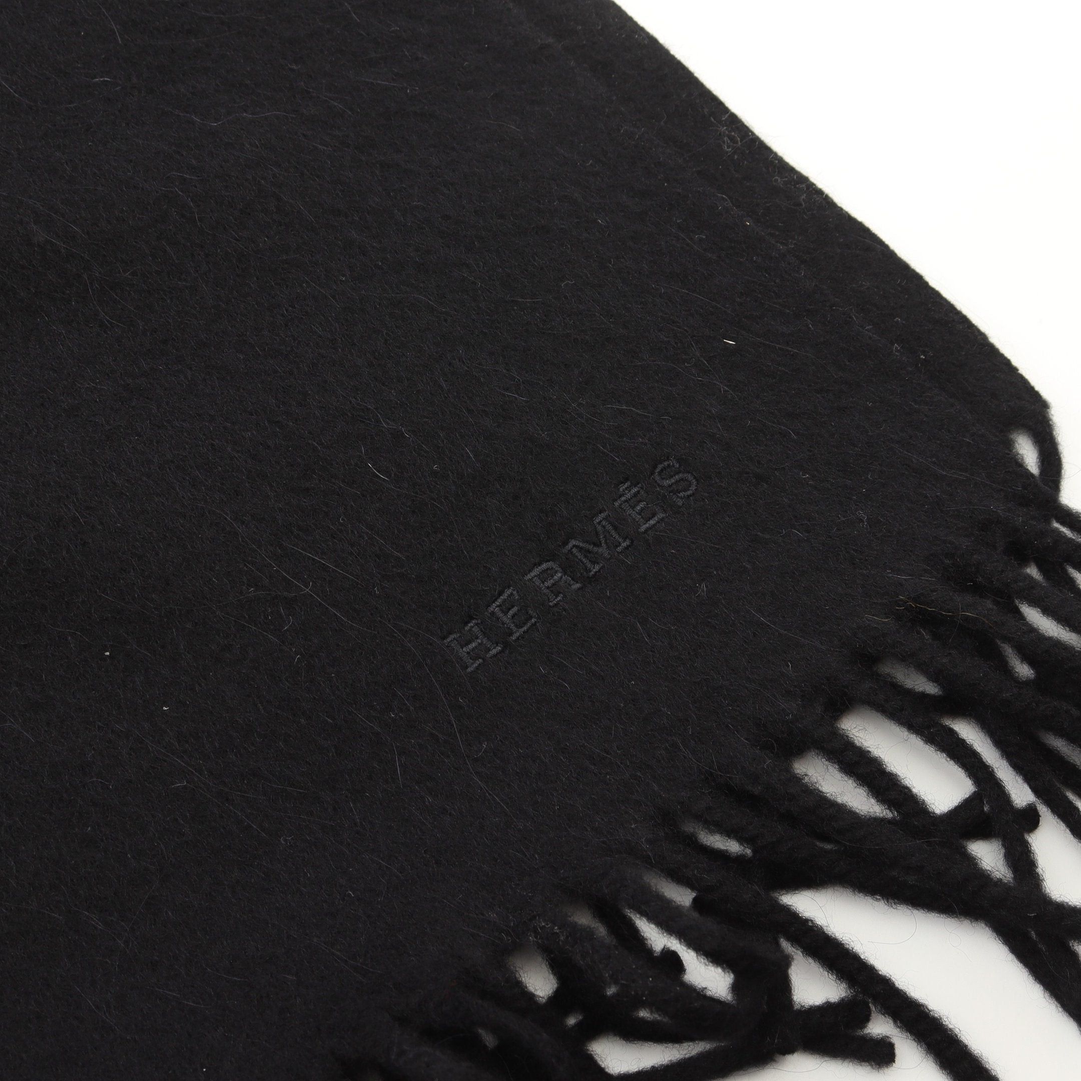 Hermes Hermes Large Size Stall Shawl Logo Embroidery Cashmere Black Fringe Size ONE SIZE - 5 Thumbnail
