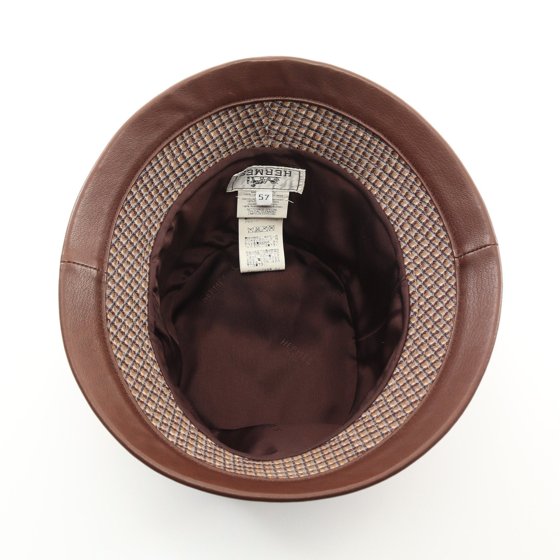 Hermes Hermes Bucket Hat Check Wool Leather Brown Beige Gray Ribbon Size ONE SIZE - 3 Thumbnail