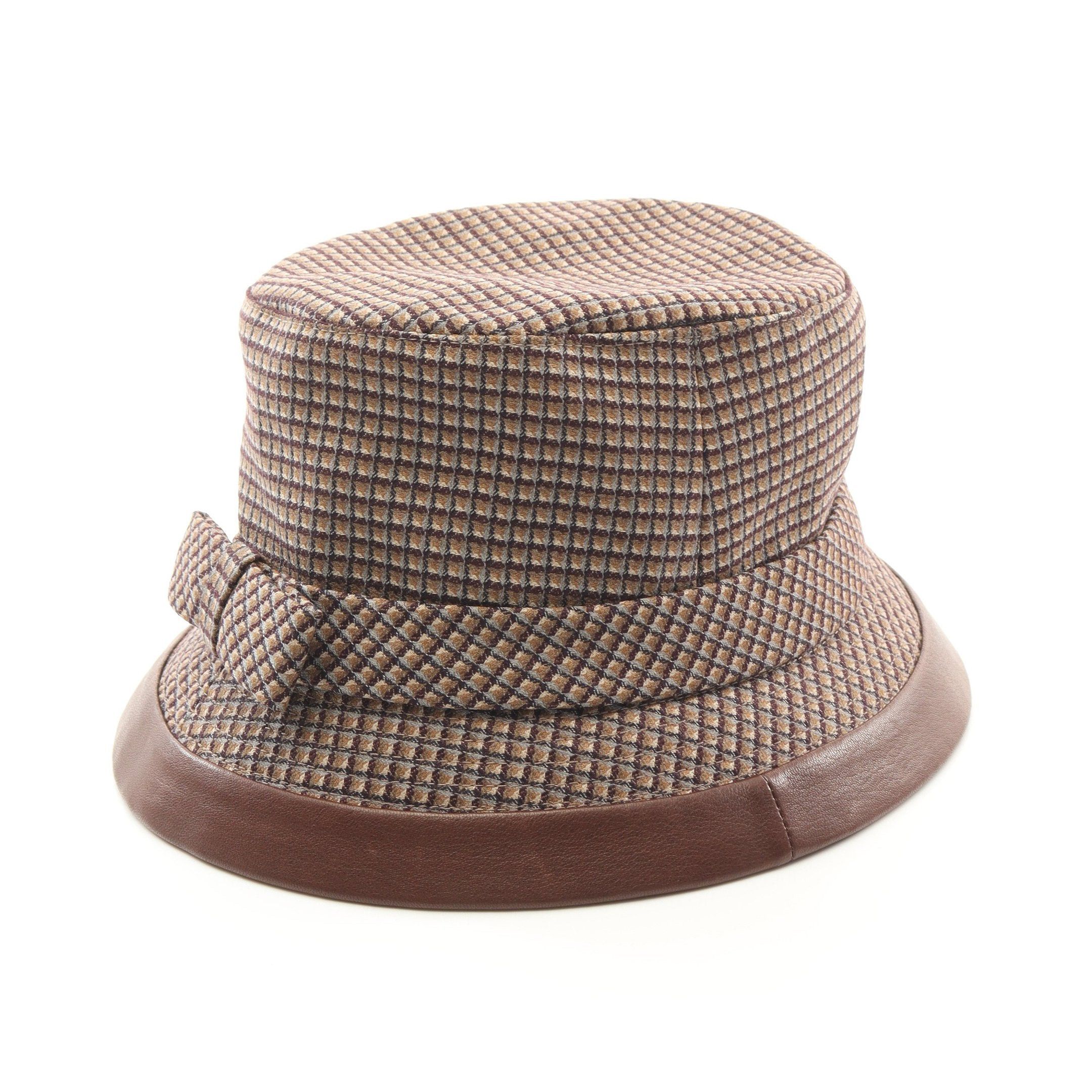 Hermes Hermes Bucket Hat Check Wool Leather Brown Beige Gray Ribbon Size ONE SIZE - 2 Thumbnail