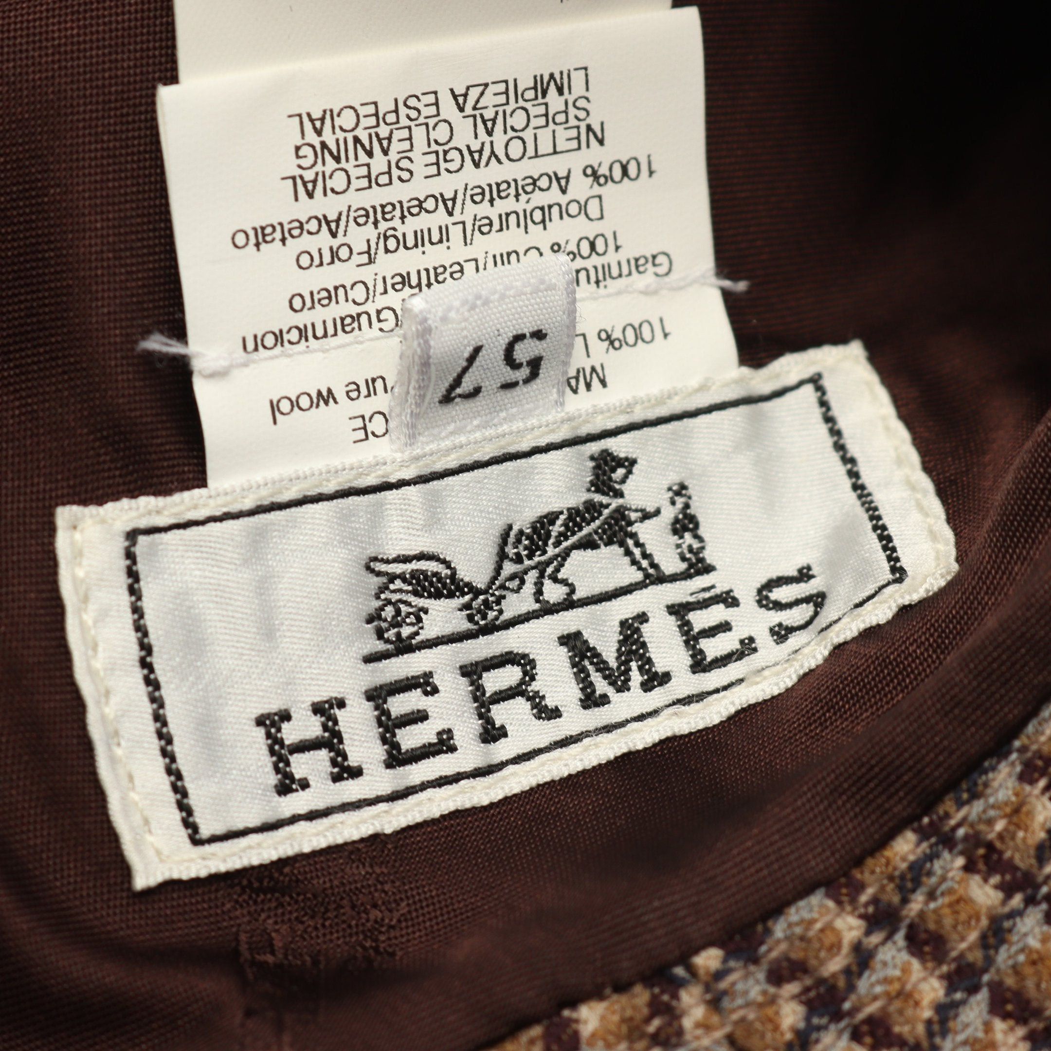 Hermes Hermes Bucket Hat Check Wool Leather Brown Beige Gray Ribbon Size ONE SIZE - 4 Thumbnail