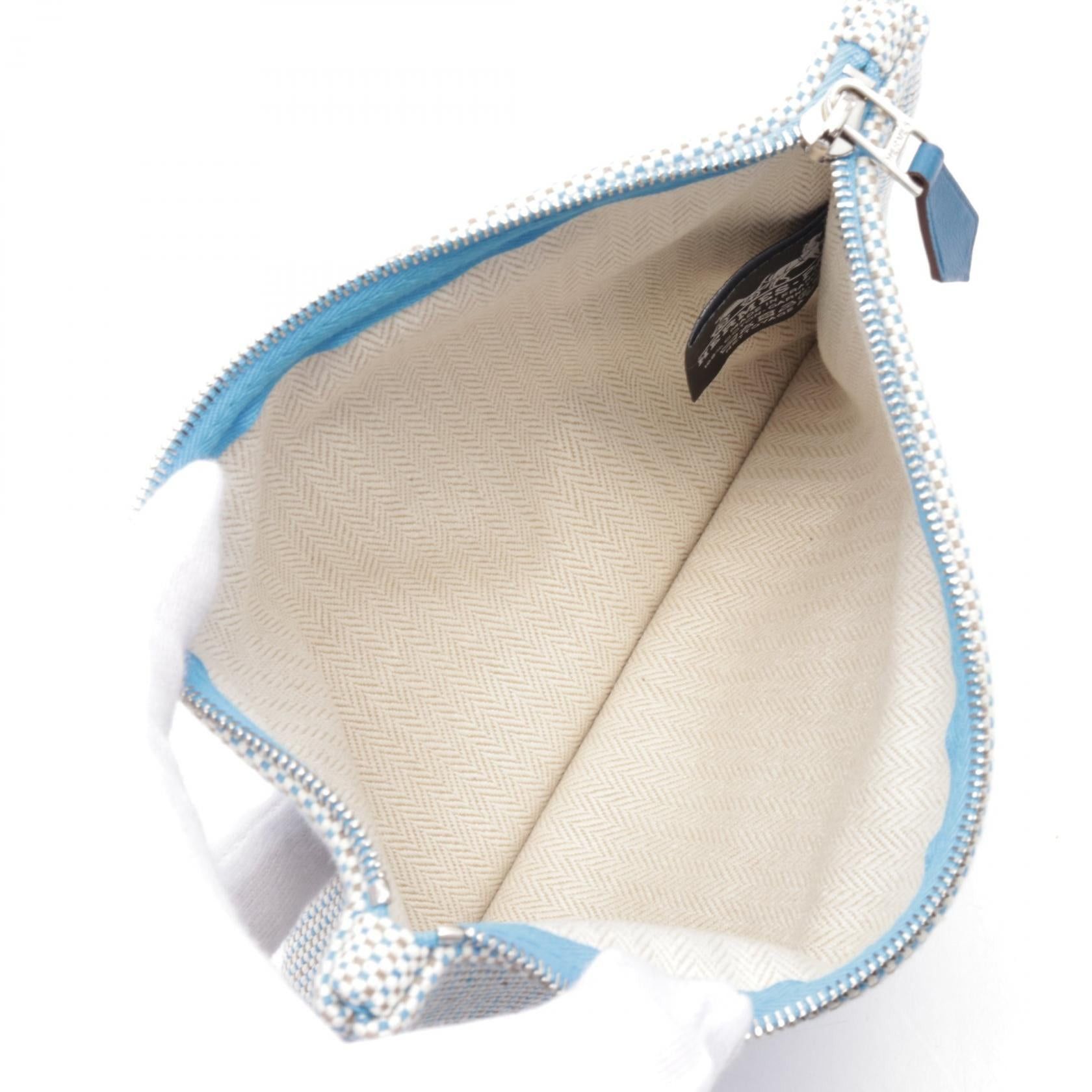 Hermes Hermes Faubourg Corner Pm Cyan Carré Pouch Toile Ash Ivory Light Blue Multicolor Silver Hardware Size ONE SIZE - 3 Thumbnail
