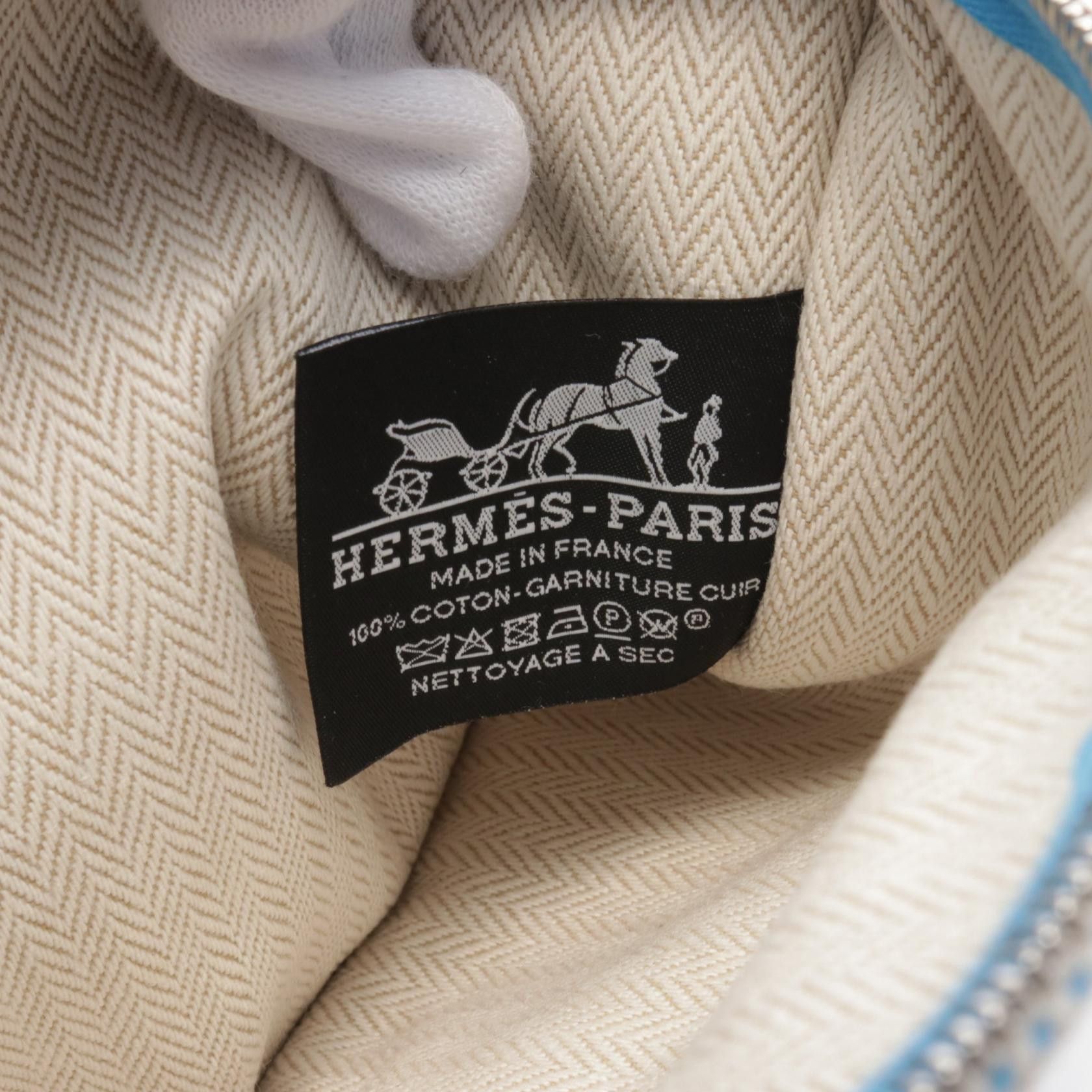 Hermes Hermes Faubourg Corner Pm Cyan Carré Pouch Toile Ash Ivory Light Blue Multicolor Silver Hardware Size ONE SIZE - 4 Thumbnail