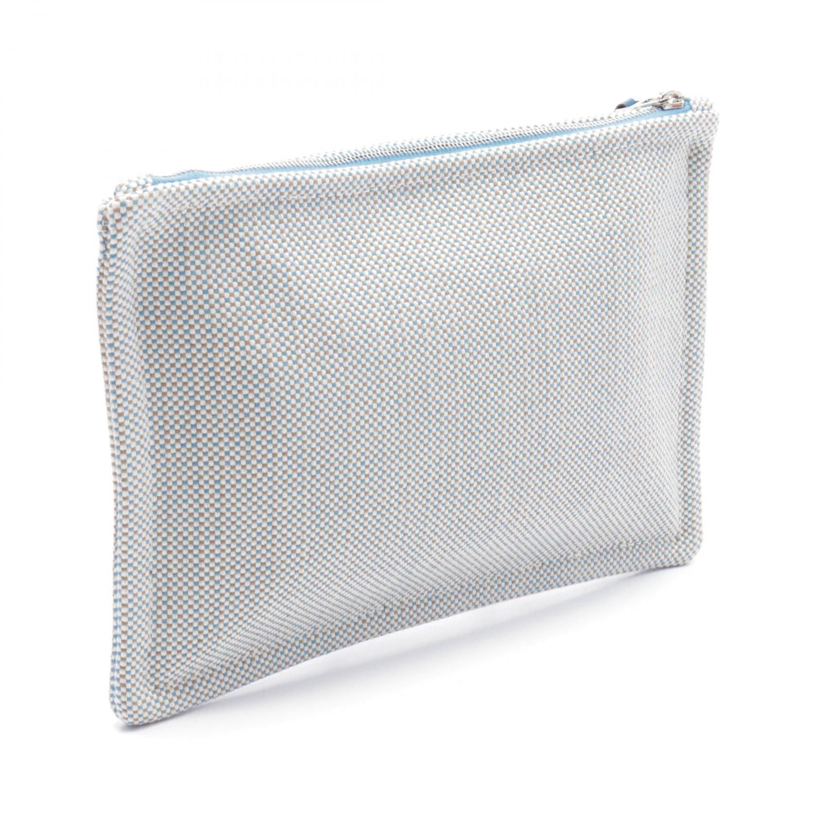 Hermes Hermes Faubourg Corner Pm Cyan Carré Pouch Toile Ash Ivory Light Blue Multicolor Silver Hardware Size ONE SIZE - 2 Thumbnail