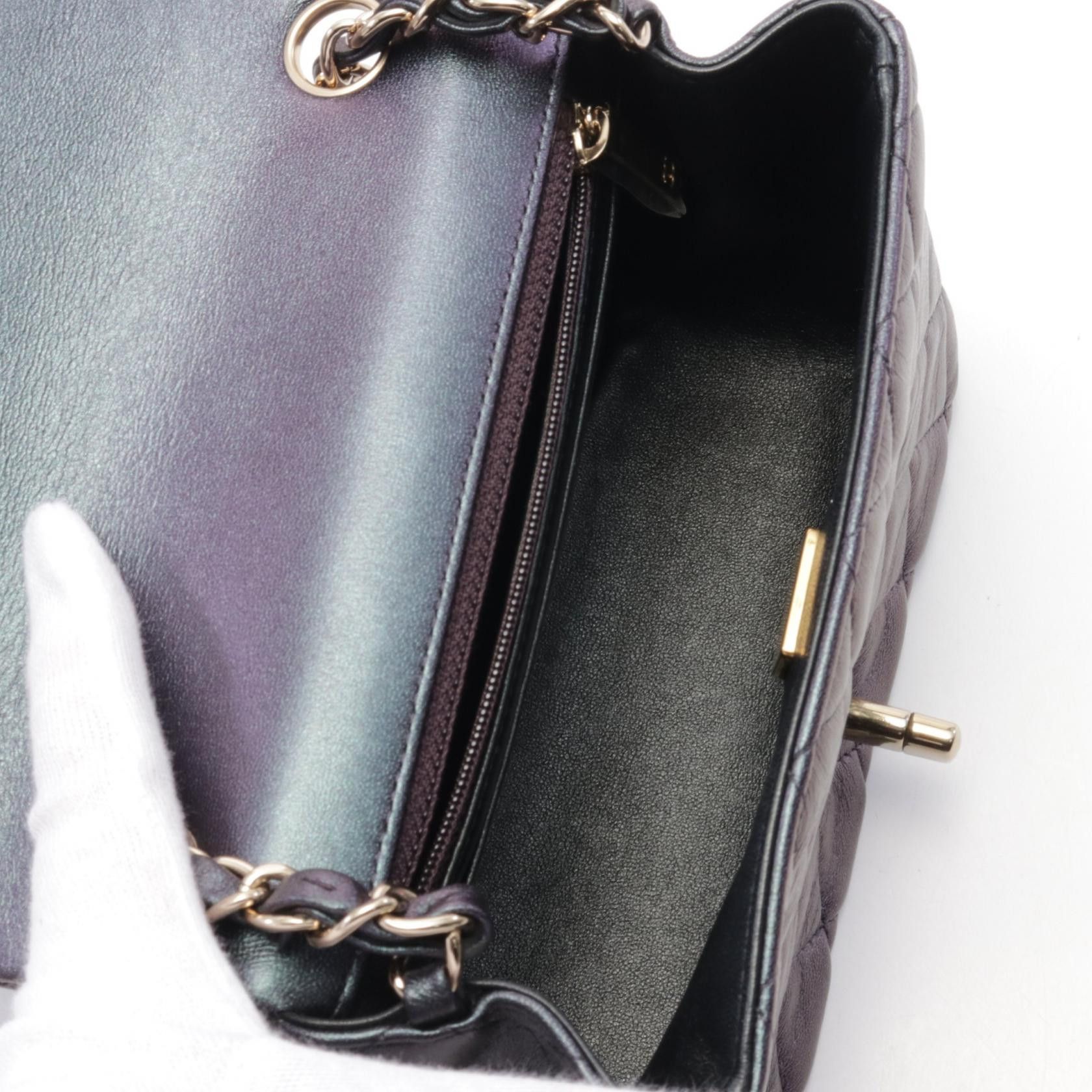 Chanel Chanel Mini Matelasse Chain Shoulder Bag Metallic Lambskin Dark Purple Gold Hardware Size ONE SIZE - 3 Thumbnail