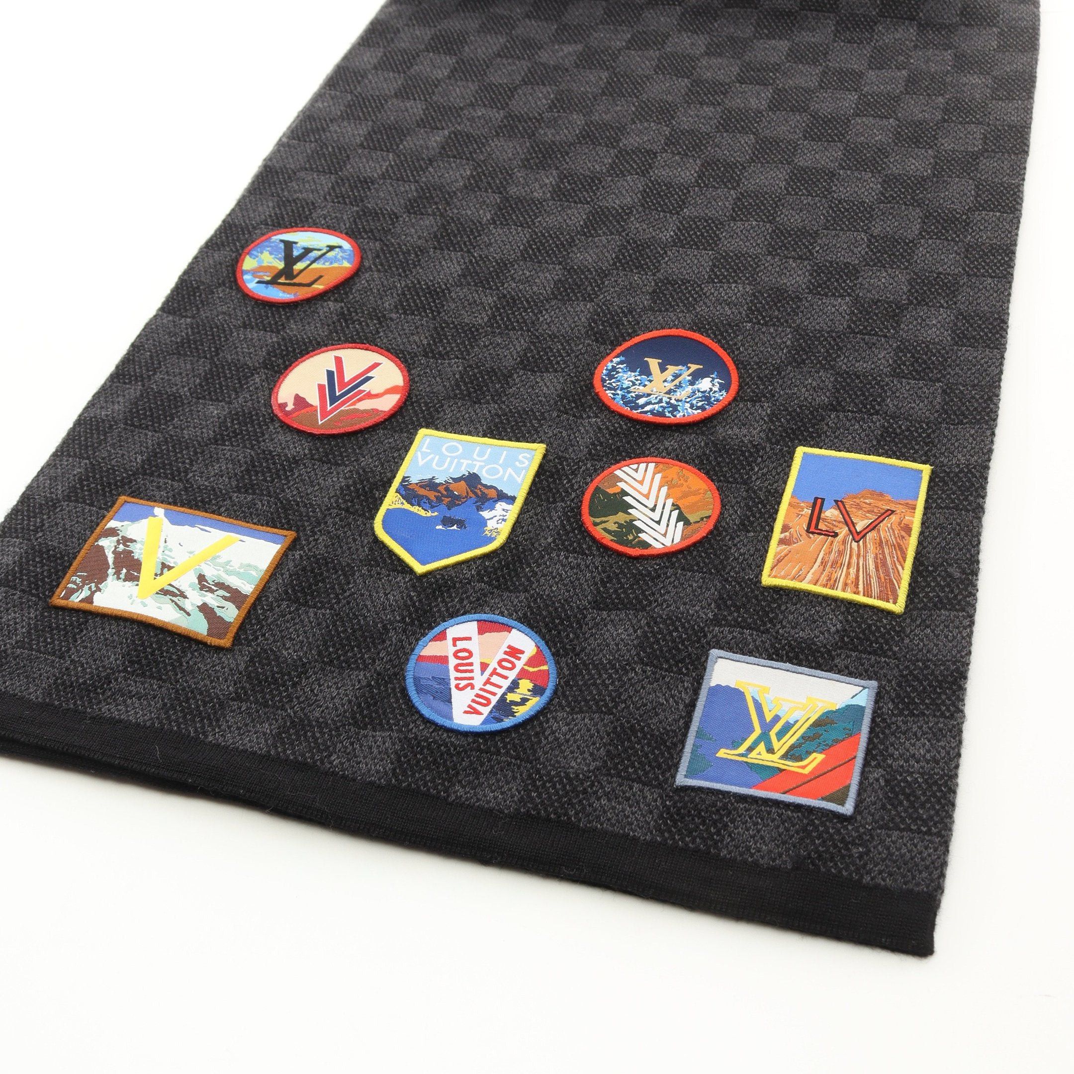 Louis Vuitton Louis Vuitton Écharpe Petit Damier Alps Scarf Patch Wool Gray Black Multicolor Size ONE SIZE - 3 Thumbnail