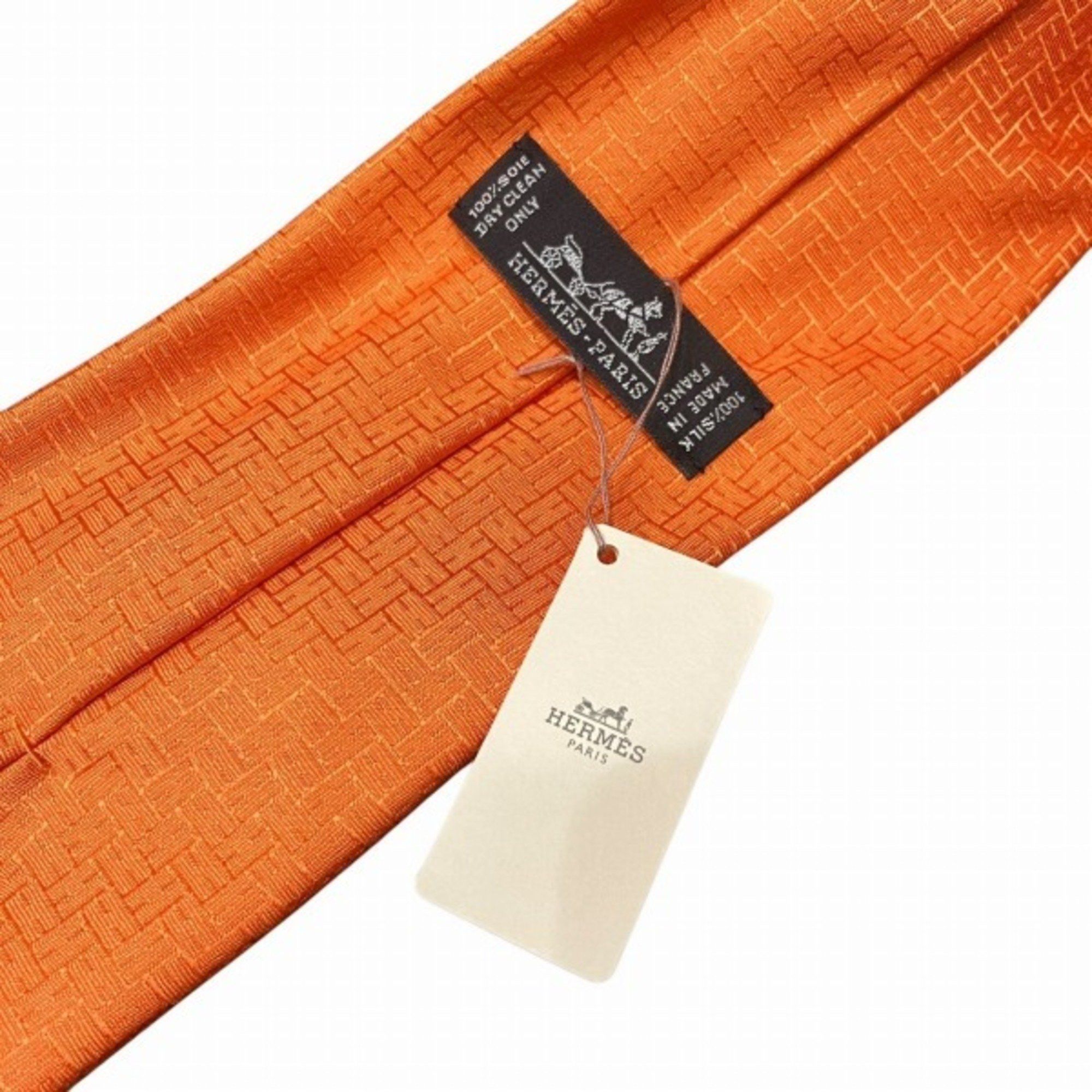 Hermes Hermes H Jacquard Orange Silk Accessories Necktie Men's Size ONE SIZE - 8 Thumbnail