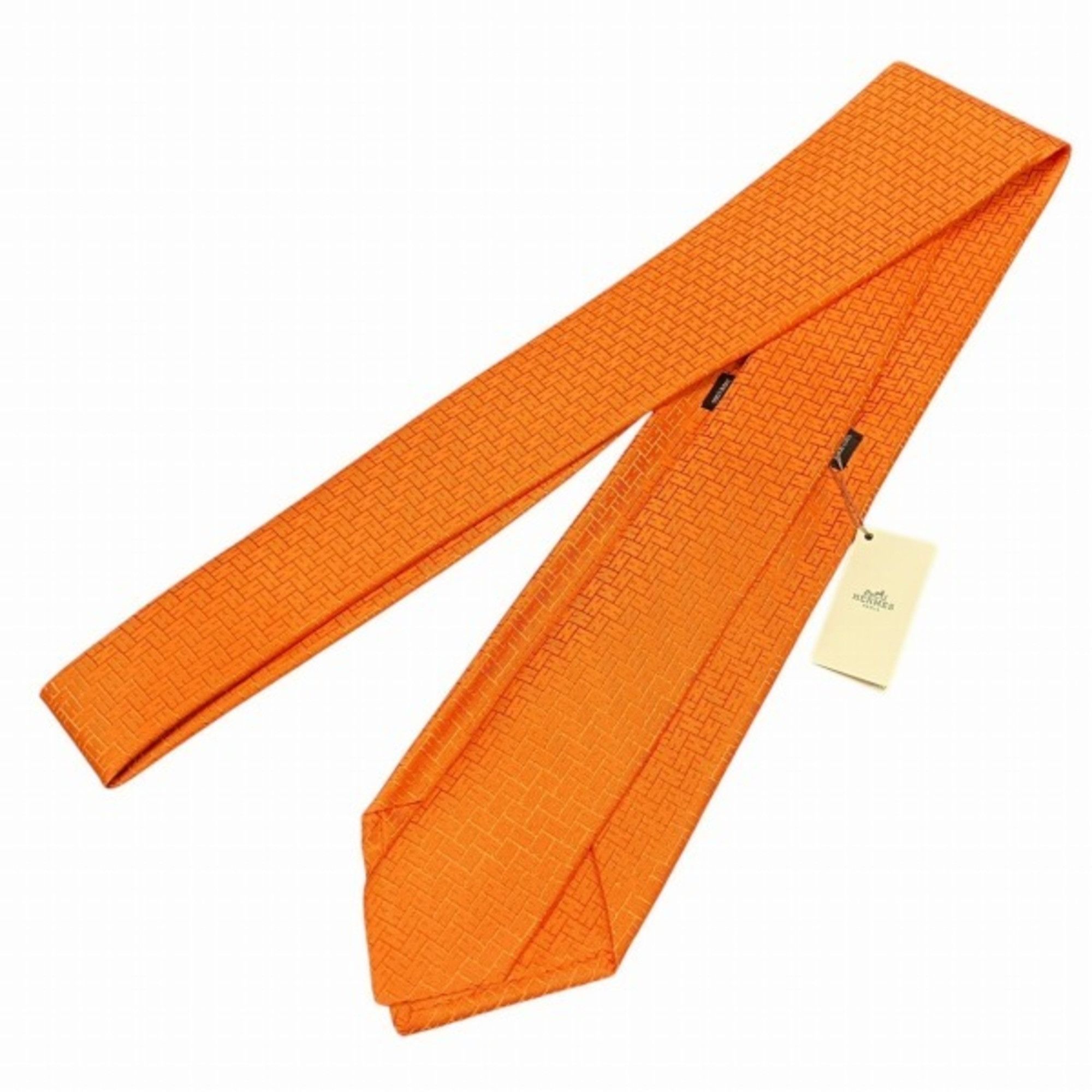 Hermes Hermes H Jacquard Orange Silk Accessories Necktie Men's Size ONE SIZE - 2 Thumbnail