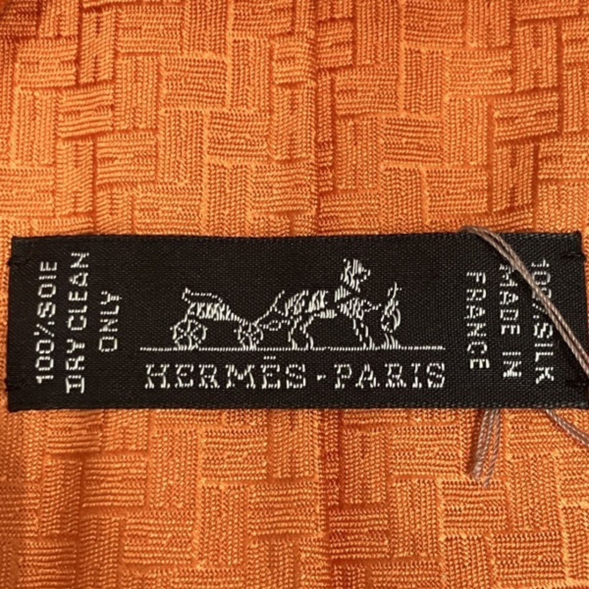 Hermes Hermes H Jacquard Orange Silk Accessories Necktie Men's Size ONE SIZE - 4 Thumbnail