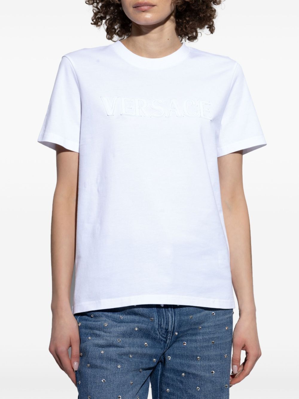 Versace FRINGED LOGO T-SHIRT Size M / US 6-8 / IT 42-44 - 2 Thumbnail