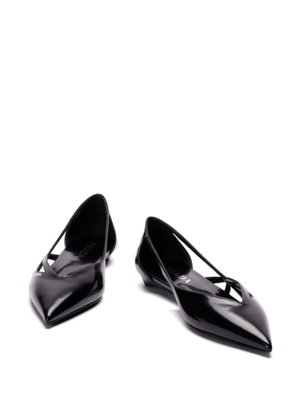 Prada BRUSHED LEATHER CUT-OUT BALLERINAS Size US 7.5 / IT 37.5 - 2 Thumbnail