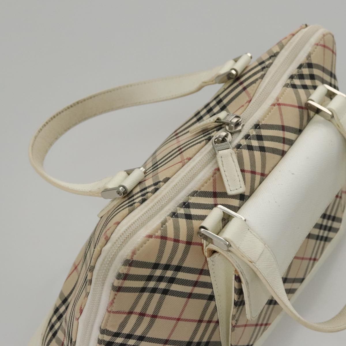 Nova Check Beige Canvas Handbag (Pre-Owned)