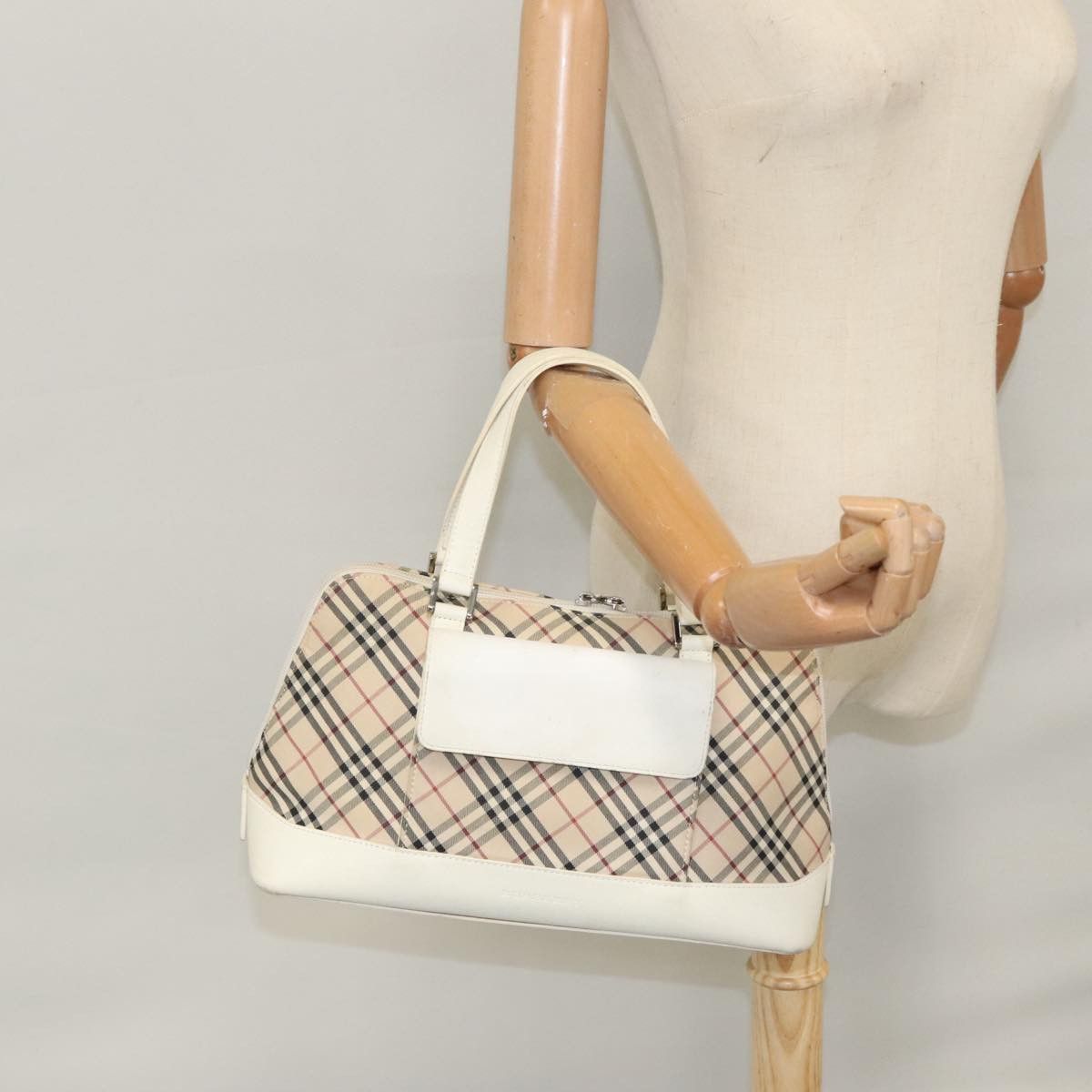 Nova Check Beige Canvas Handbag (Pre-Owned)