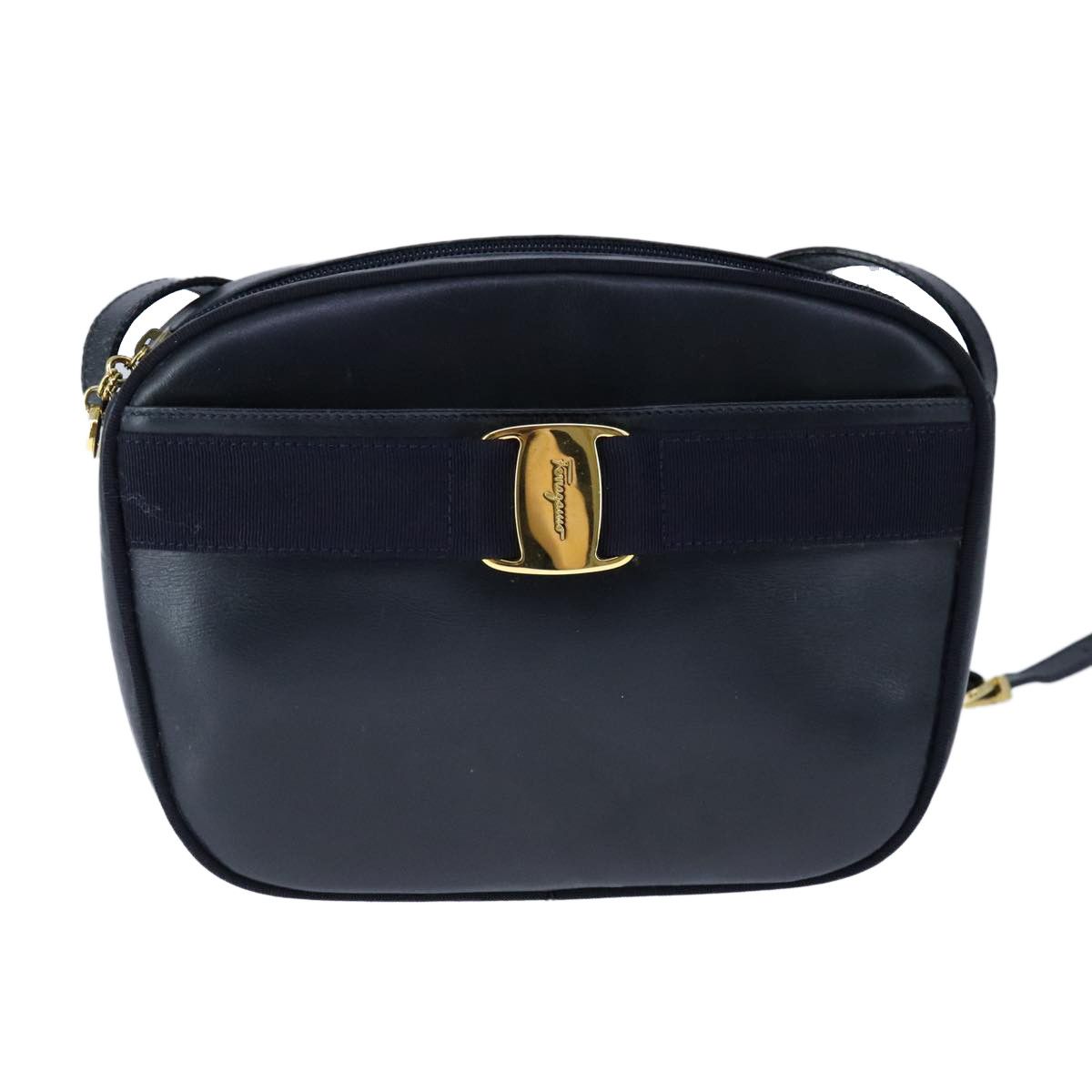 Salvatore Ferragamo Vara Navy Leather Shoulder Bag (Pre-Owned) Size ONE SIZE - 18 Thumbnail