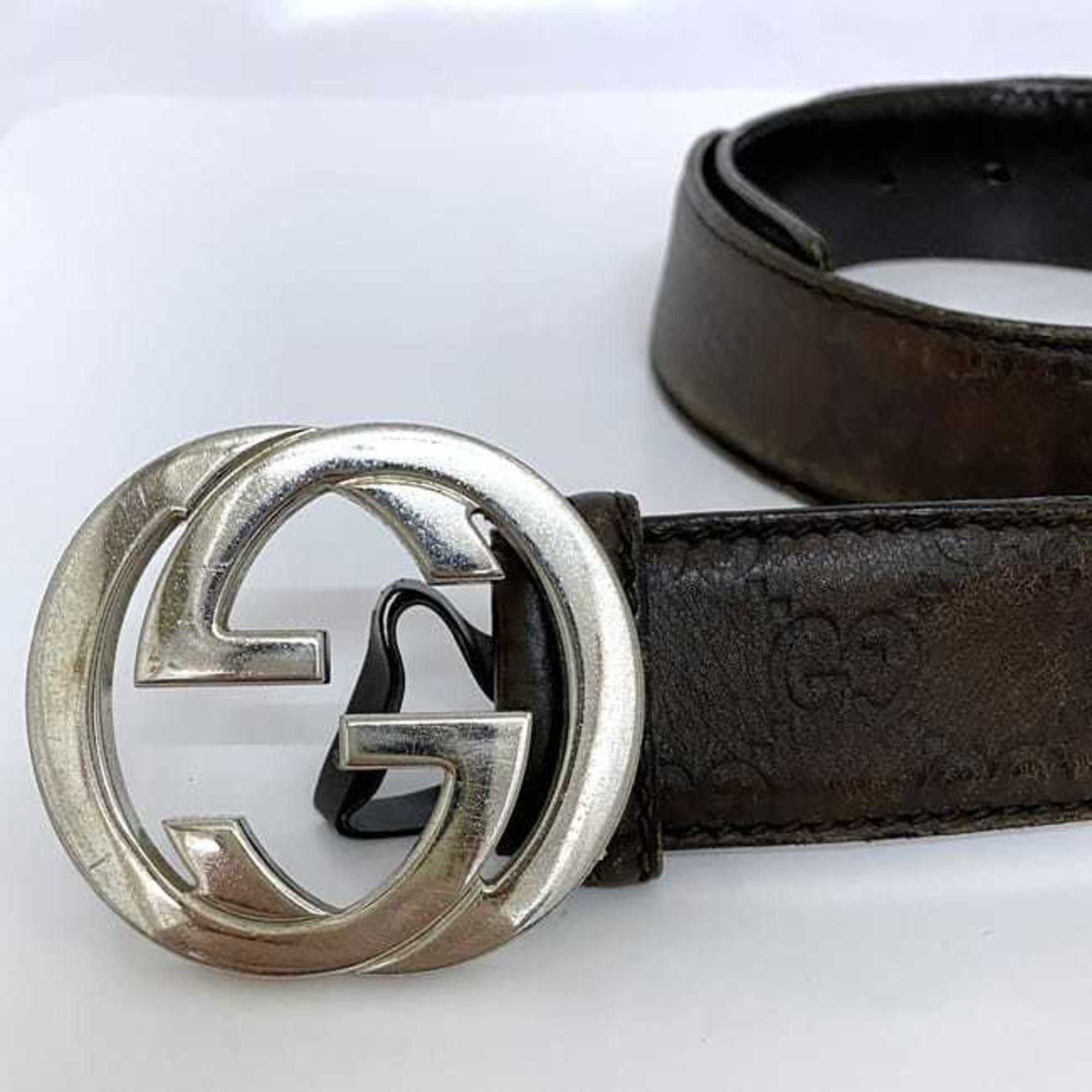 Gucci Gucci Belt ec-22234 Brown Interlocking Shima 114984 Buckle Leather GUCCI GG 82cm Men's Size ONE SIZE - 9 Thumbnail