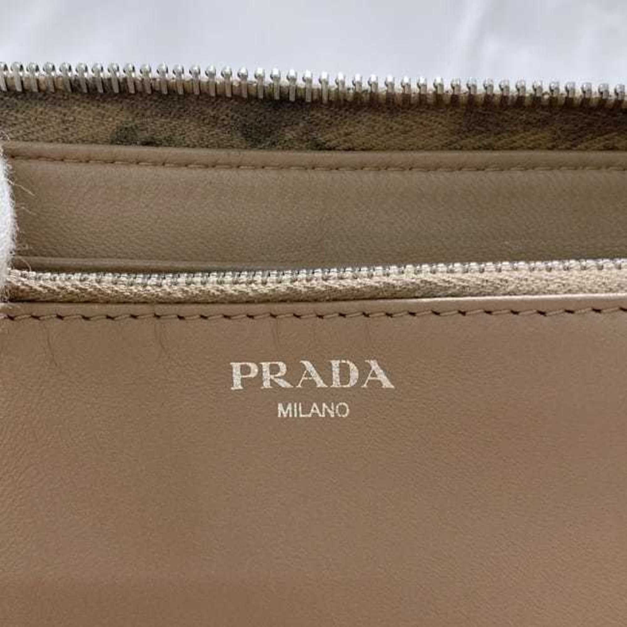 Prada Prada Round Long Wallet ec-22237 Black 1M0506 Leather 197A PRADA Pleated Women's Men's Metal Fittings Size ONE SIZE - 9 Thumbnail