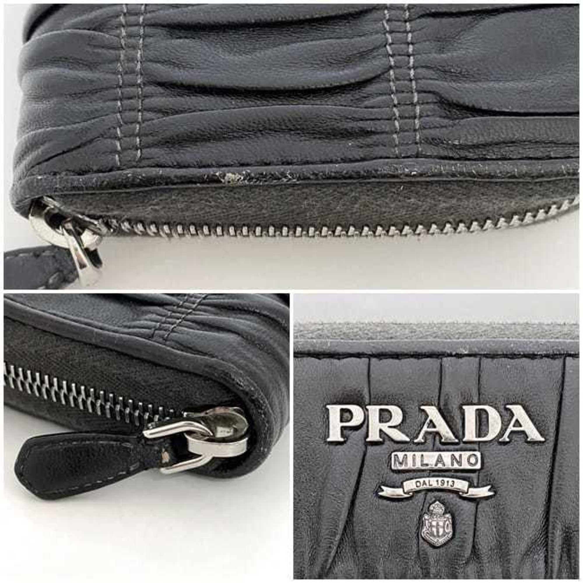 Prada Prada Round Long Wallet ec-22237 Black 1M0506 Leather 197A PRADA Pleated Women's Men's Metal Fittings Size ONE SIZE - 11 Thumbnail