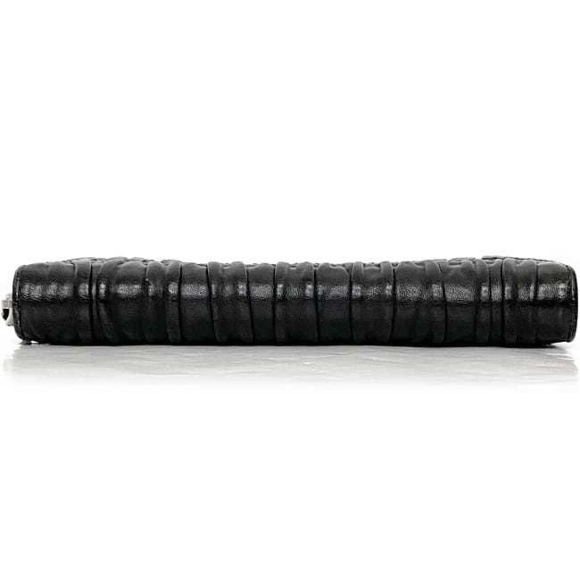 Prada Prada Round Long Wallet ec-22237 Black 1M0506 Leather 197A PRADA Pleated Women's Men's Metal Fittings Size ONE SIZE - 3 Thumbnail