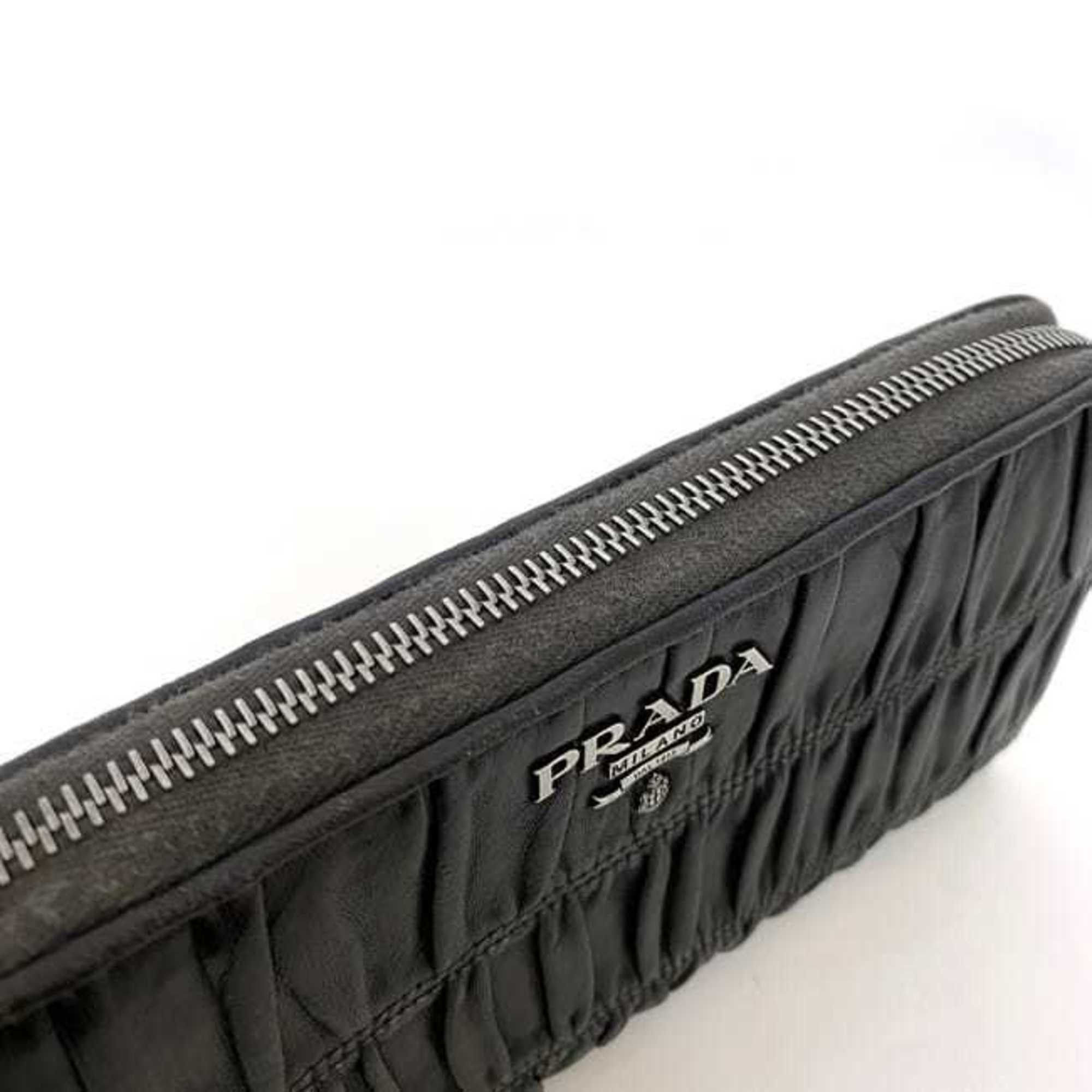 Prada Prada Round Long Wallet ec-22237 Black 1M0506 Leather 197A PRADA Pleated Women's Men's Metal Fittings Size ONE SIZE - 10 Thumbnail