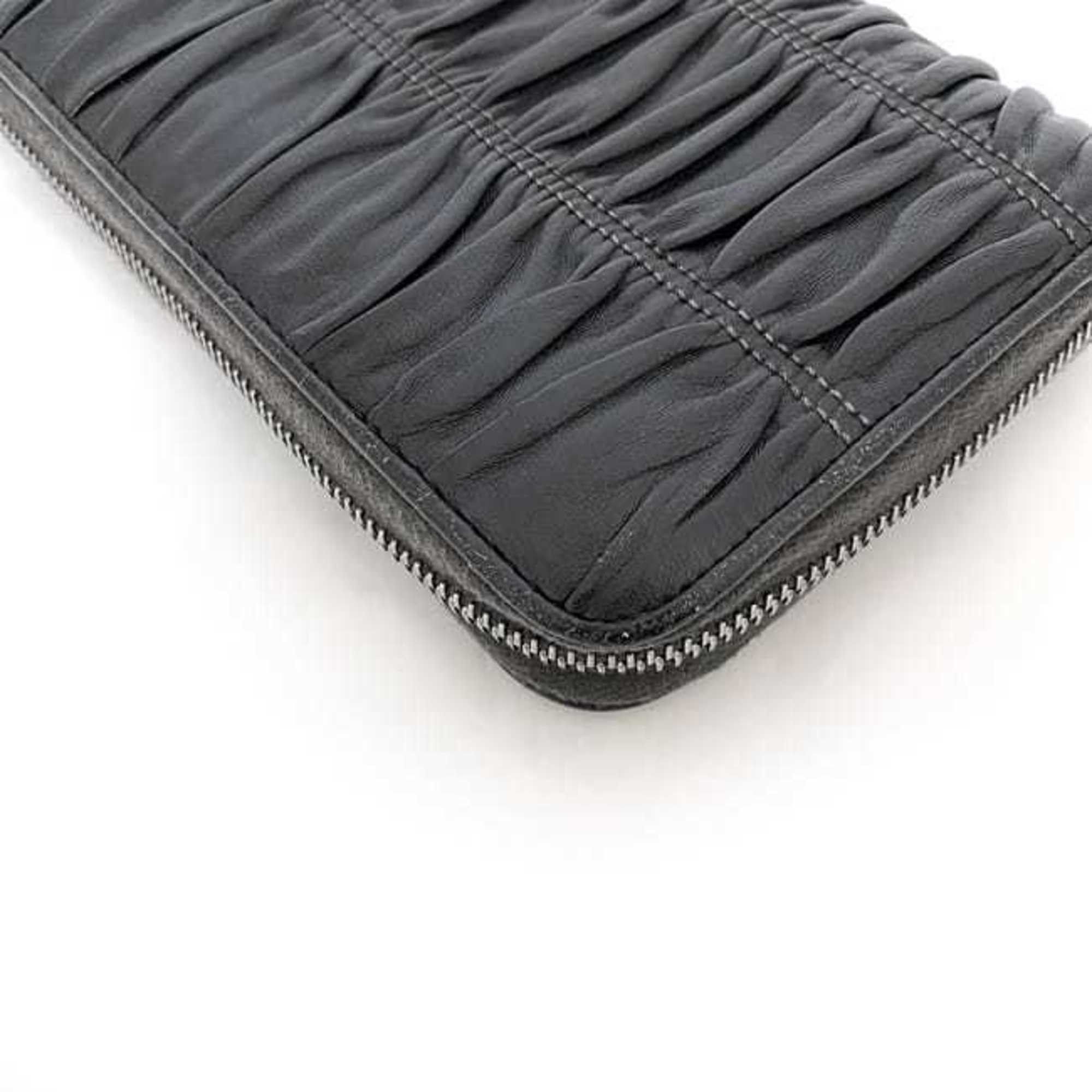 Prada Prada Round Long Wallet ec-22237 Black 1M0506 Leather 197A PRADA Pleated Women's Men's Metal Fittings Size ONE SIZE - 5 Thumbnail