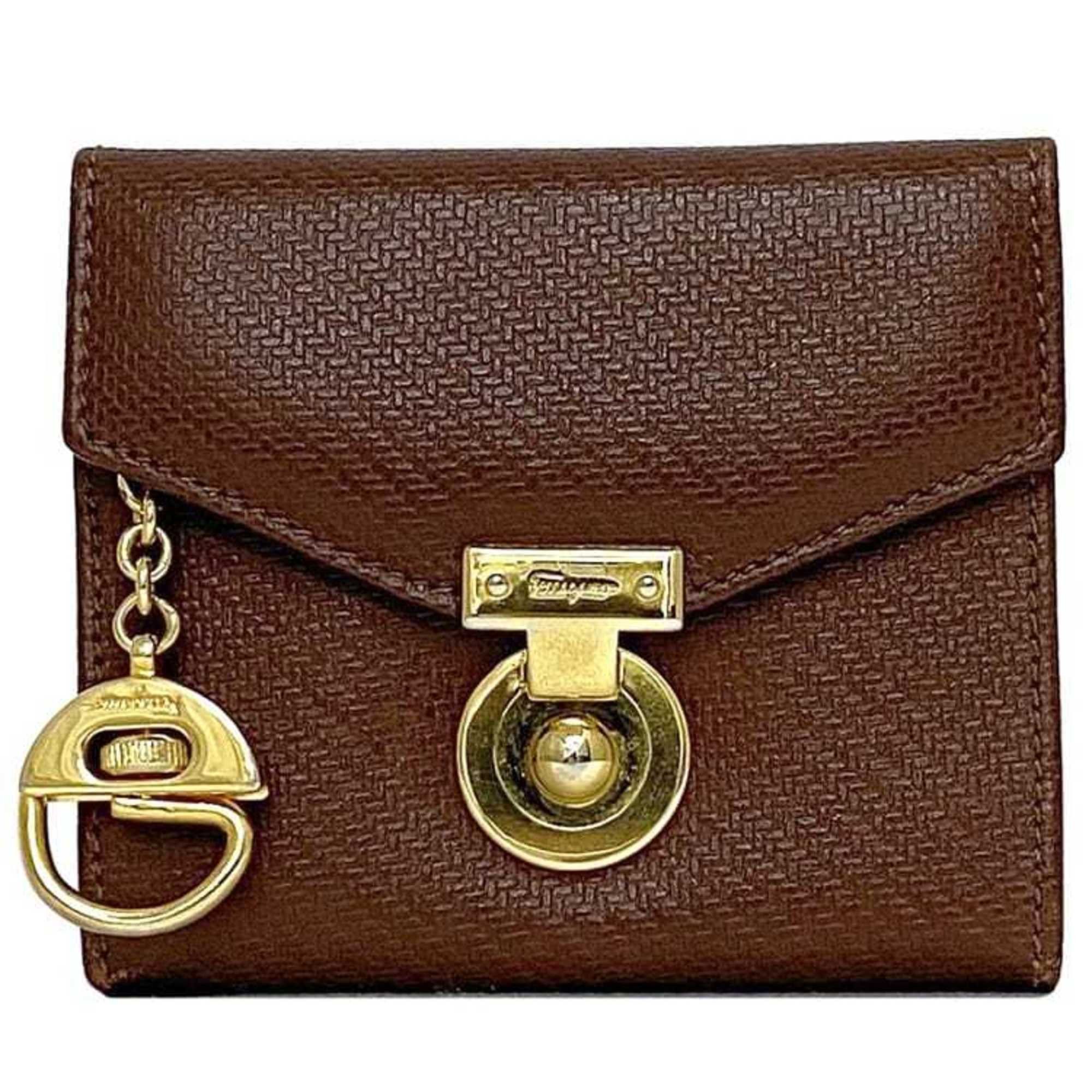 Salvatore Ferragamo Salvatore Ferragamo pouch ec-22167 brown coin case leather 225028 purse for women compact Size ONE SIZE - 2 Thumbnail