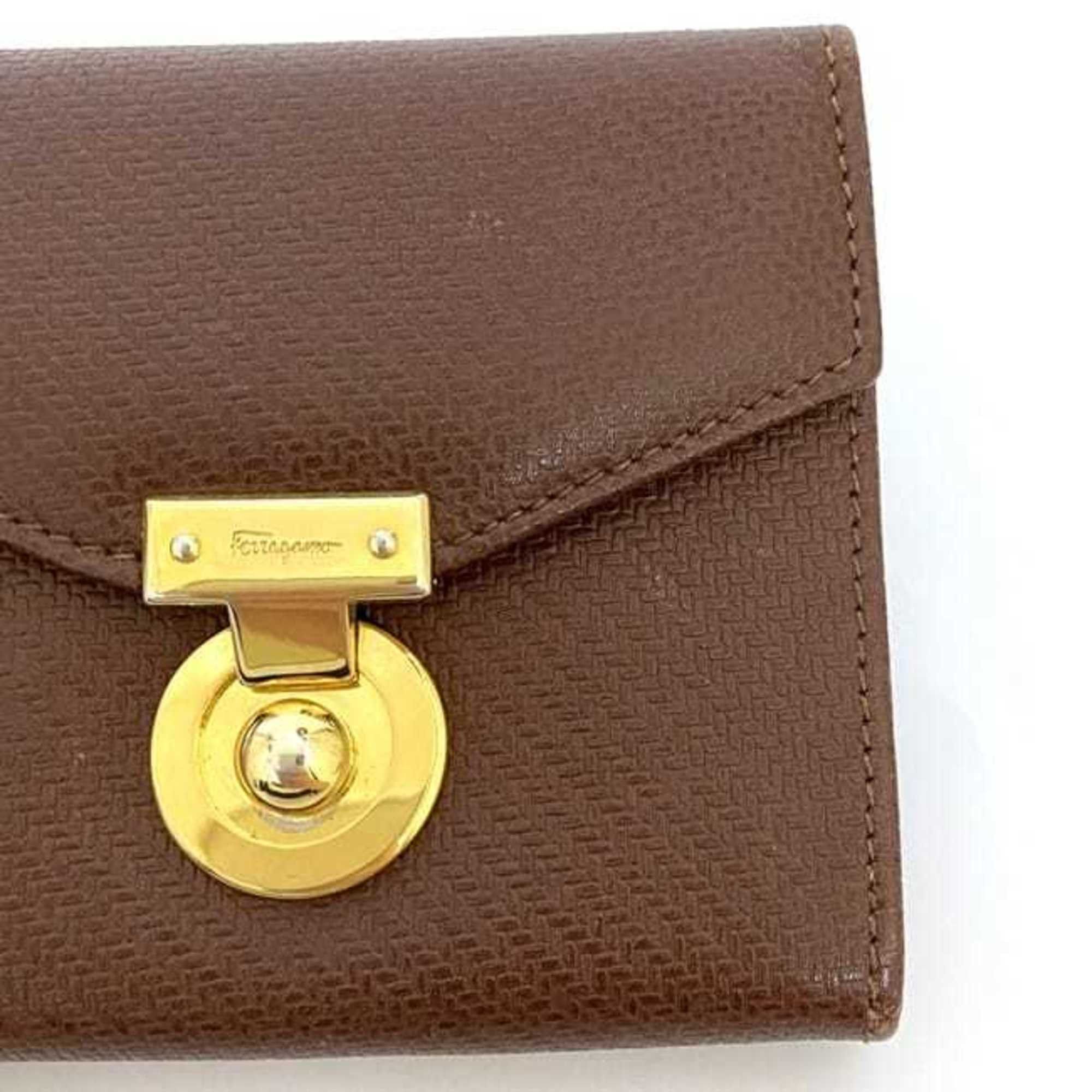 Salvatore Ferragamo Salvatore Ferragamo pouch ec-22167 brown coin case leather 225028 purse for women compact Size ONE SIZE - 5 Thumbnail