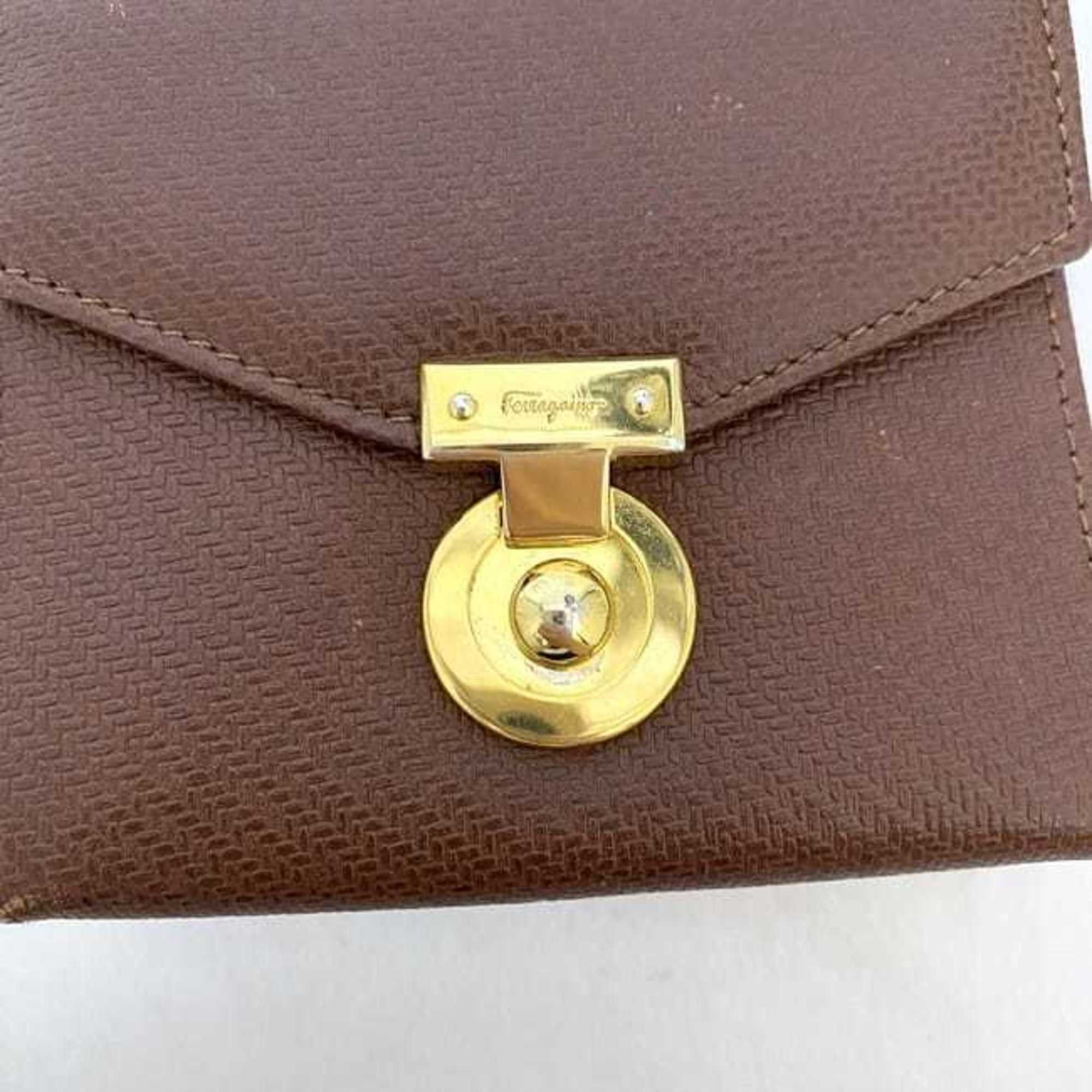 Salvatore Ferragamo Salvatore Ferragamo pouch ec-22167 brown coin case leather 225028 purse for women compact Size ONE SIZE - 6 Thumbnail