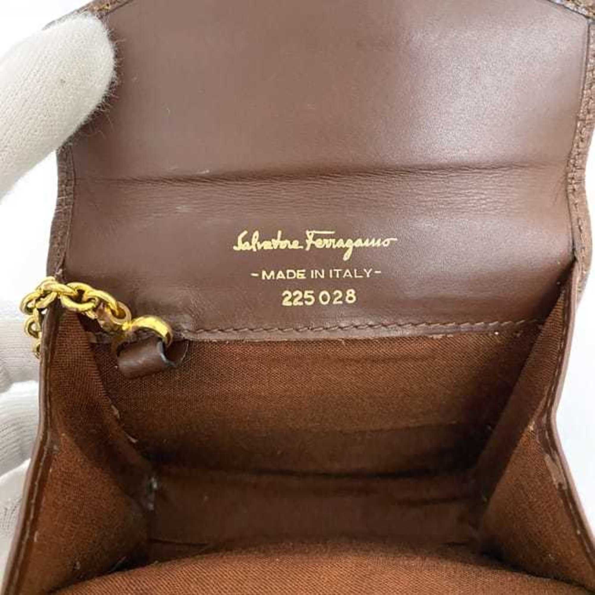 Salvatore Ferragamo Salvatore Ferragamo pouch ec-22167 brown coin case leather 225028 purse for women compact Size ONE SIZE - 9 Thumbnail