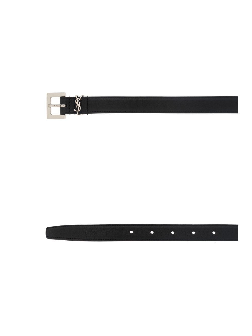 Saint Laurent Paris SQUARED BUCKLE STRIPED LEATHER CASSANDRE THIN BELT Size ONE SIZE - 3 Thumbnail