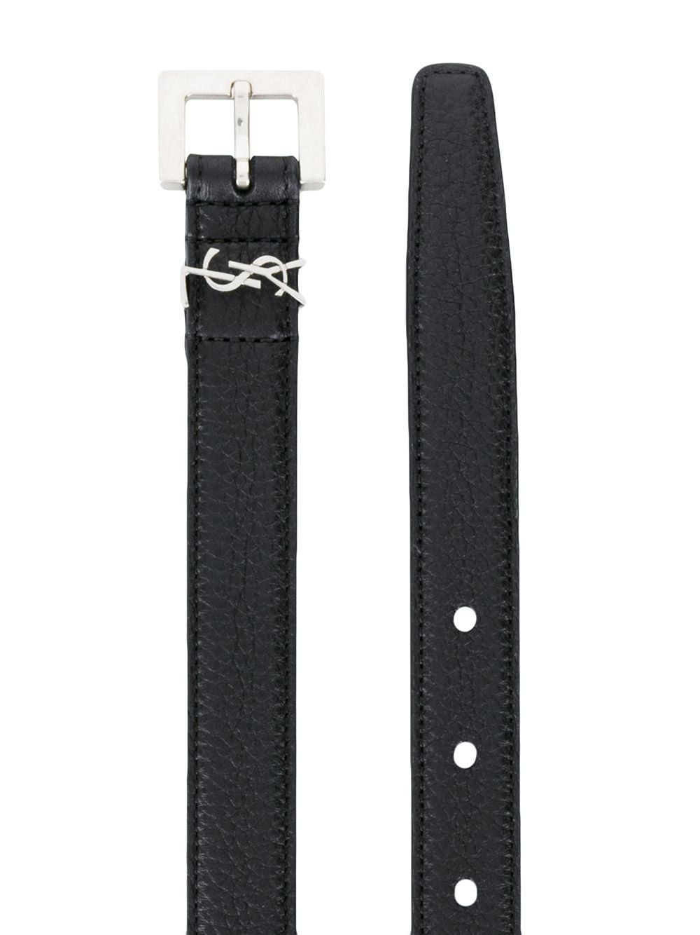 Saint Laurent Paris GRAINED LEATHER CASSANDRE THIN BELT WITH SQUARE BUCKLE Size ONE SIZE - 2 Thumbnail