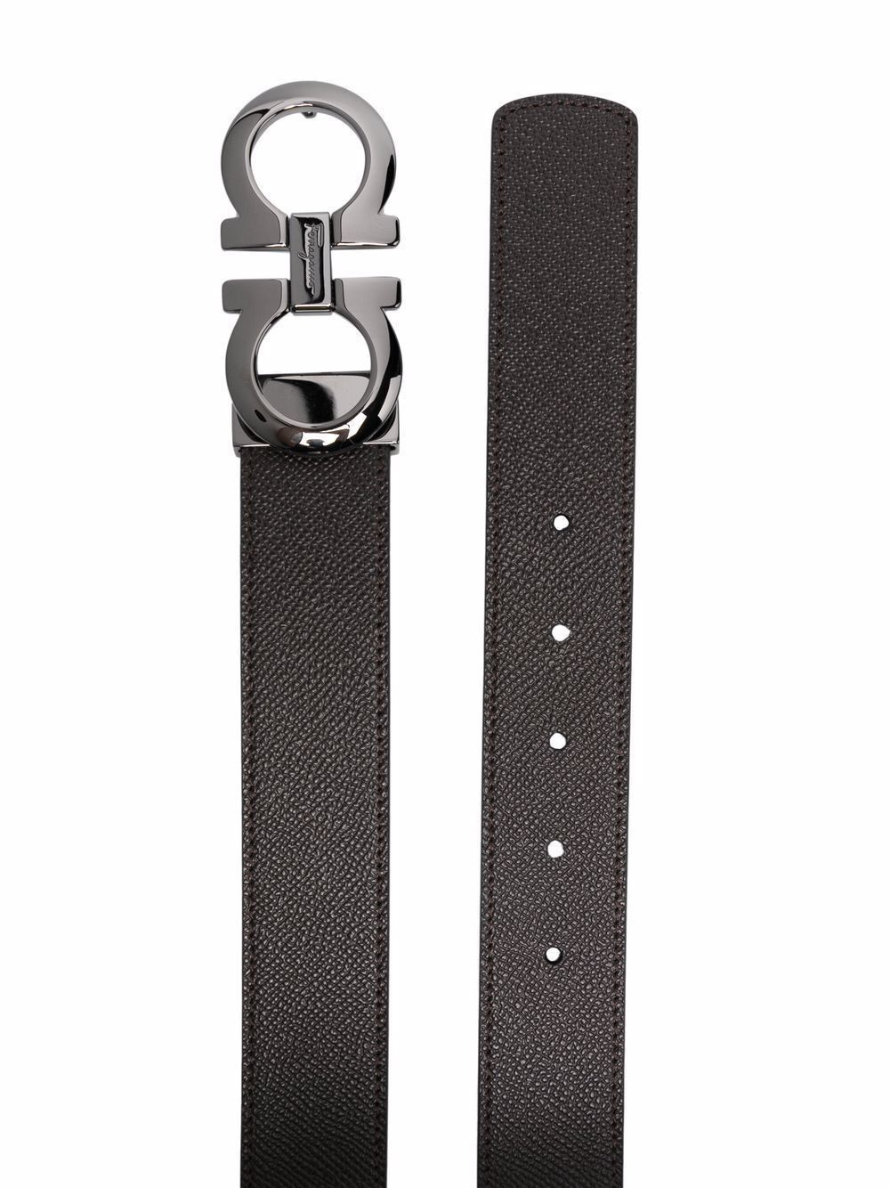Salvatore Ferragamo HAMMERED LEATHER REVERSIBLE GANCINI BELT Size ONE SIZE - 2 Thumbnail